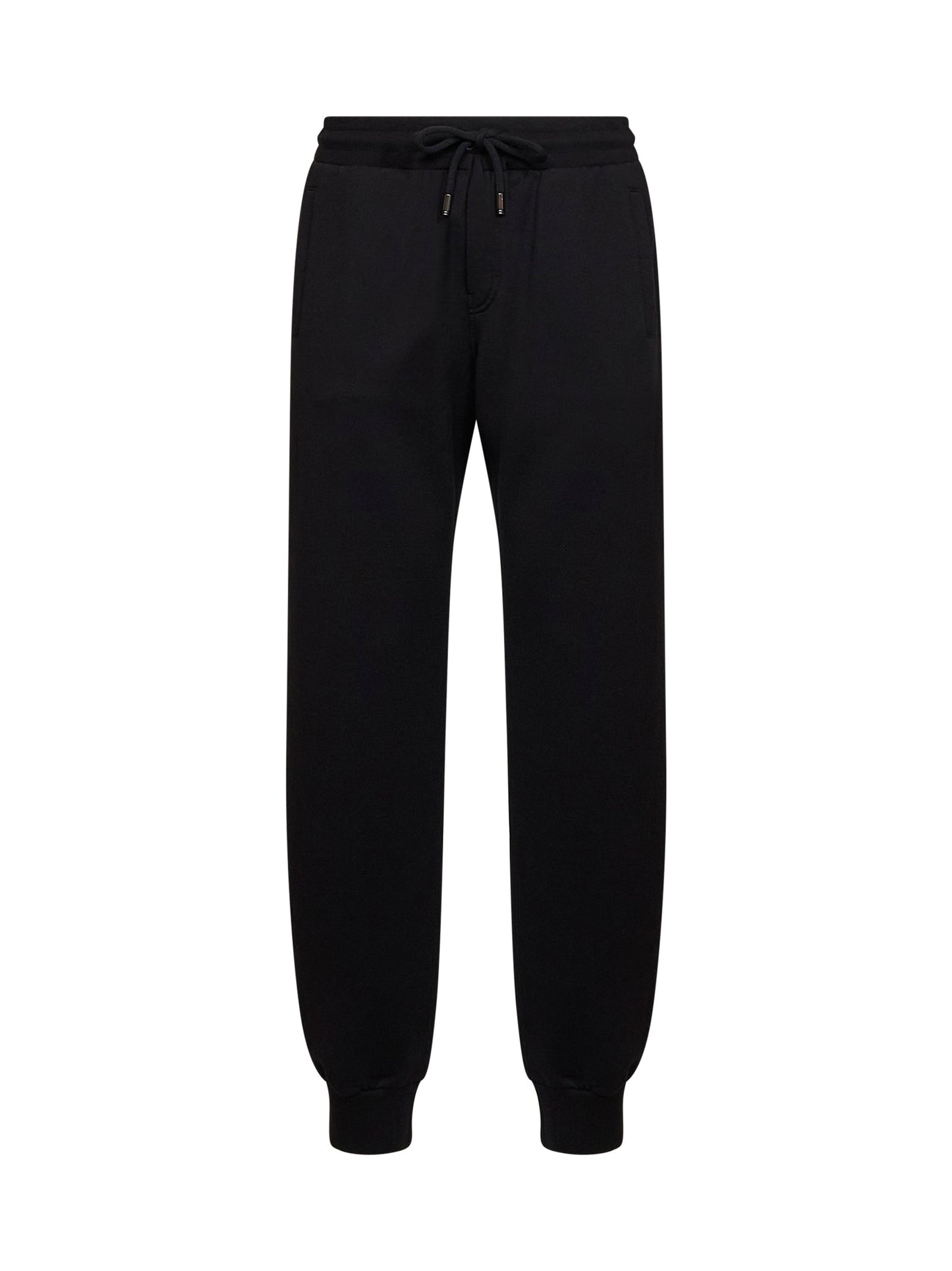 Dolce & Gabbana Men Black Cotton Fleece Embroidered Sweatpants DOLCE & GABBANA