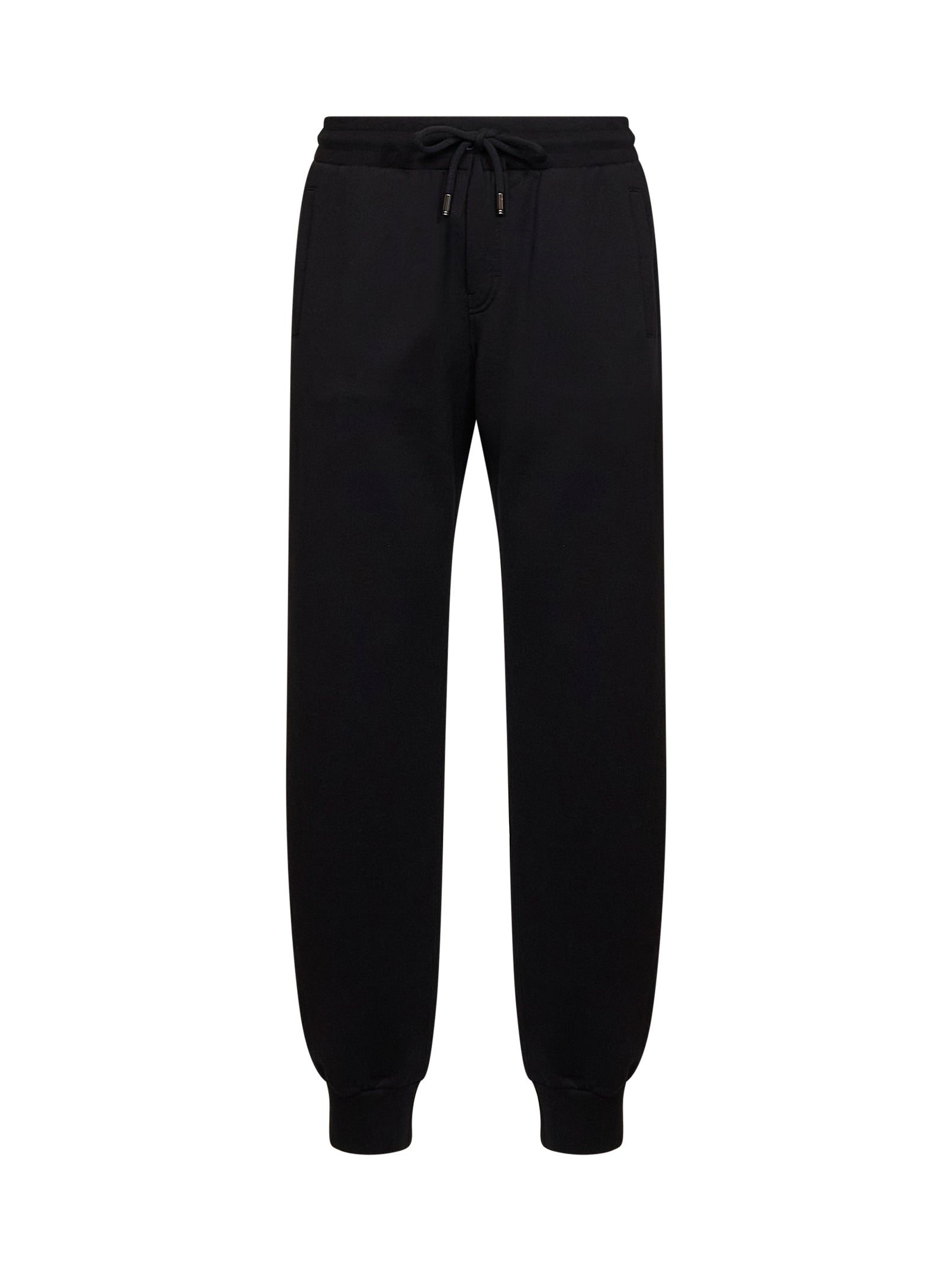 Dolce & Gabbana Men Black Cotton Fleece Embroidered Sweatpants DOLCE & GABBANA