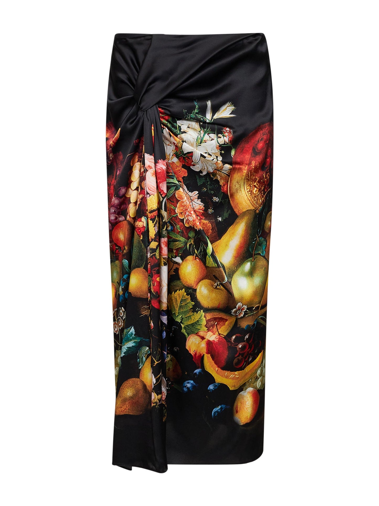Dries Van Noten Women Black Flemish Painting-Print Silk Suma Draped Skirt DRIES VAN NOTEN