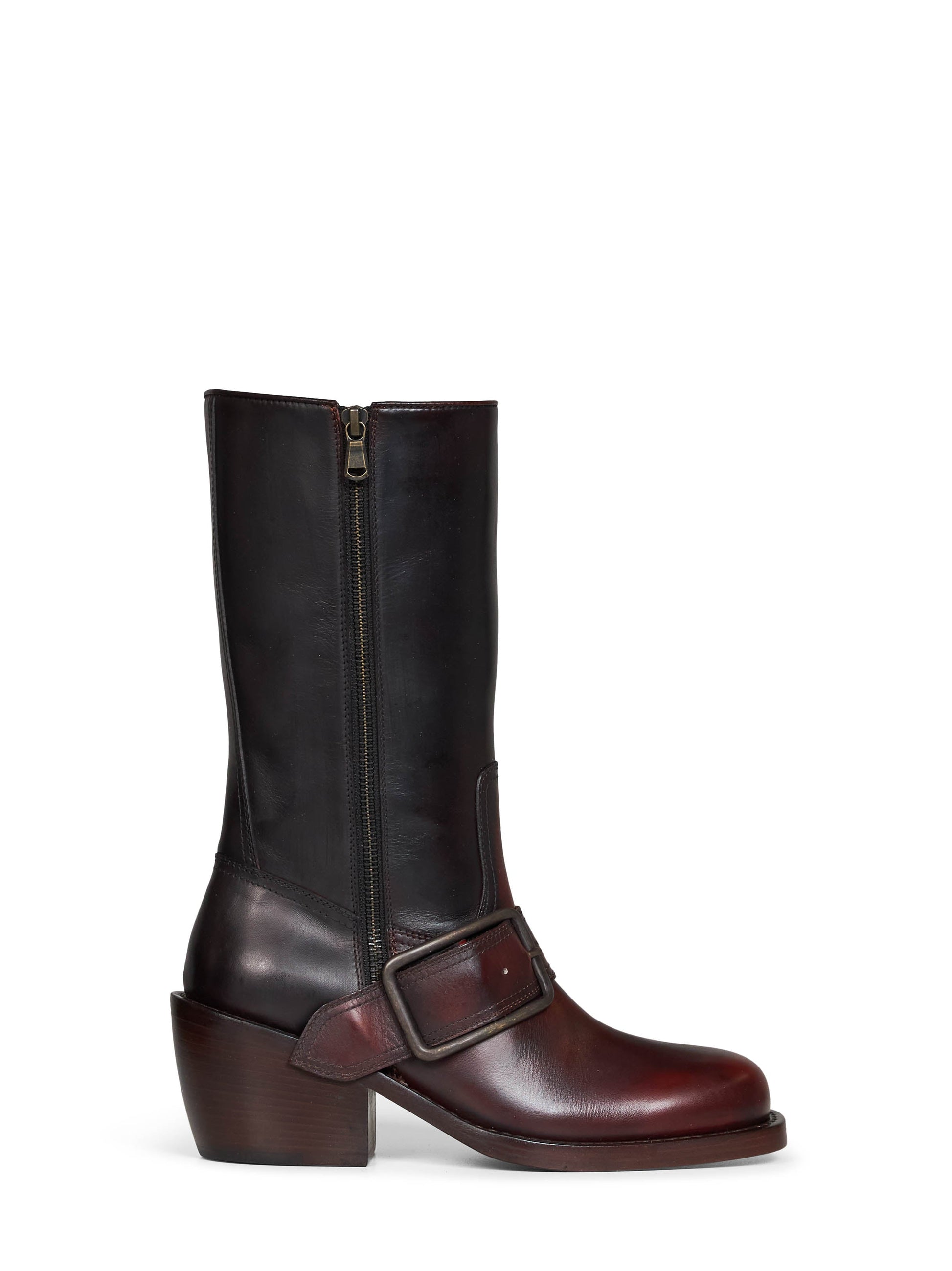Dries Van Noten Women Tan Brushed Leather Buckled Mid-Calf Boots DRIES VAN NOTEN