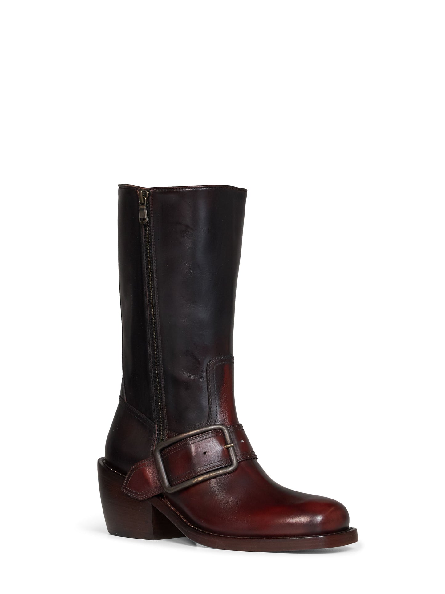 Dries Van Noten Women Tan Brushed Leather Buckled Mid-Calf Boots DRIES VAN NOTEN