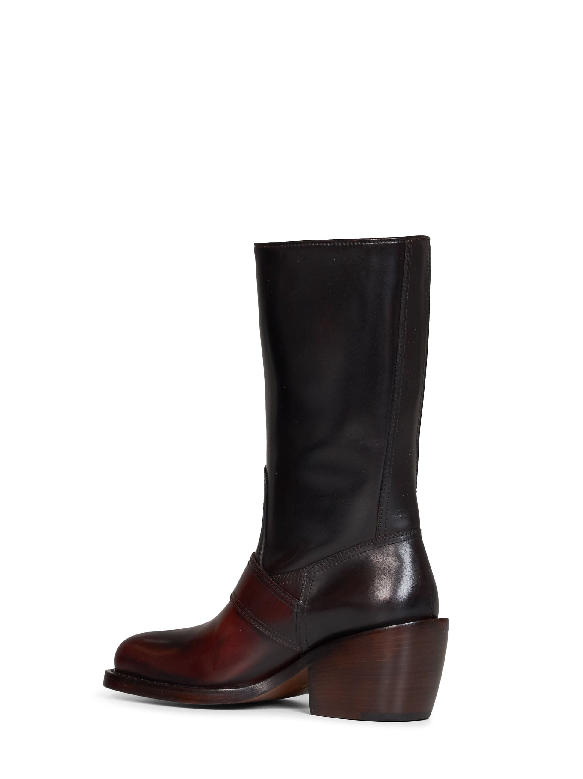 Dries Van Noten Women Tan Brushed Leather Buckled Mid-Calf Boots DRIES VAN NOTEN
