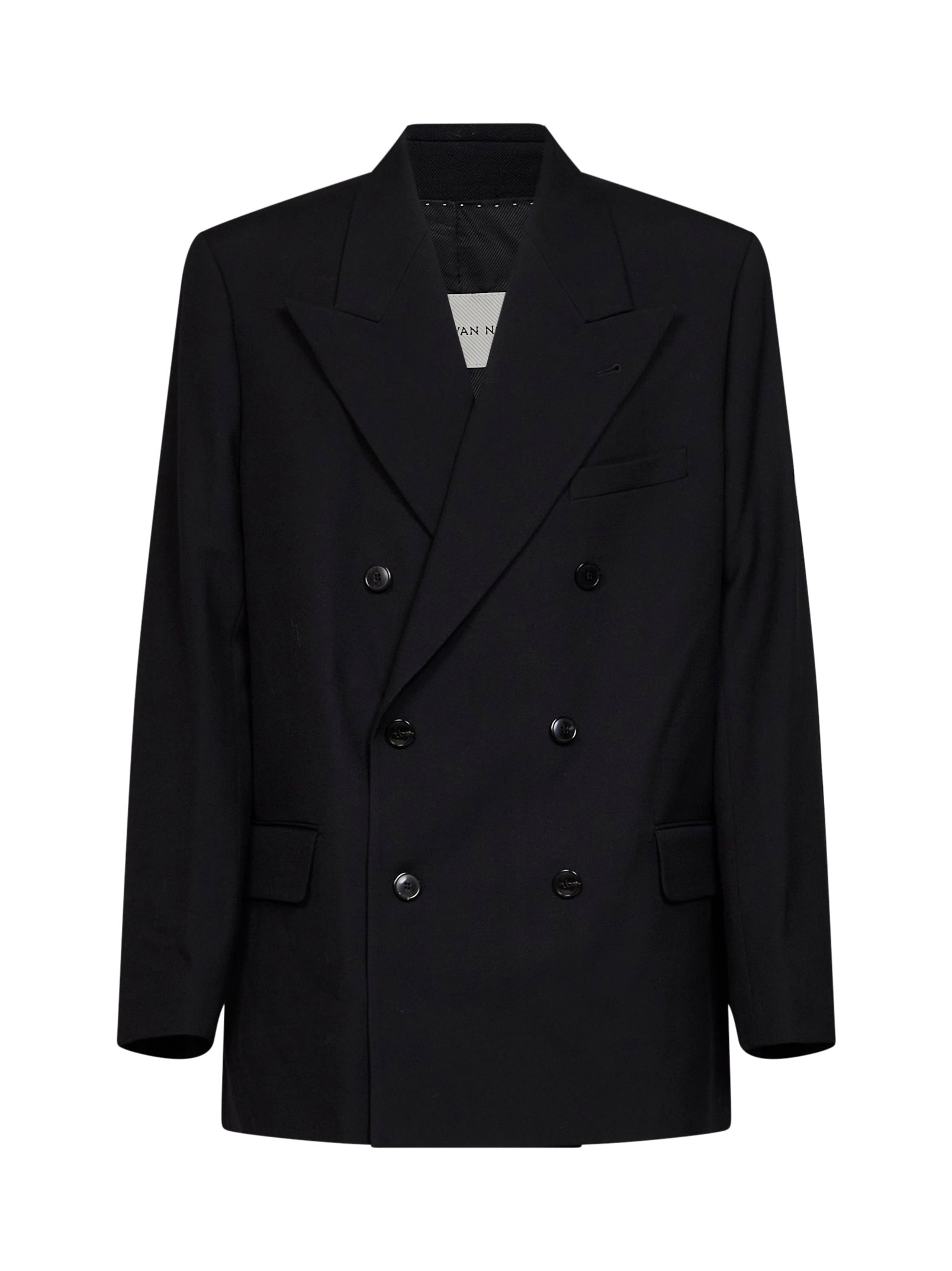 Dries Van Noten Men Black Wool Canvas Bosier Double-Breasted Jacket DRIES VAN NOTEN