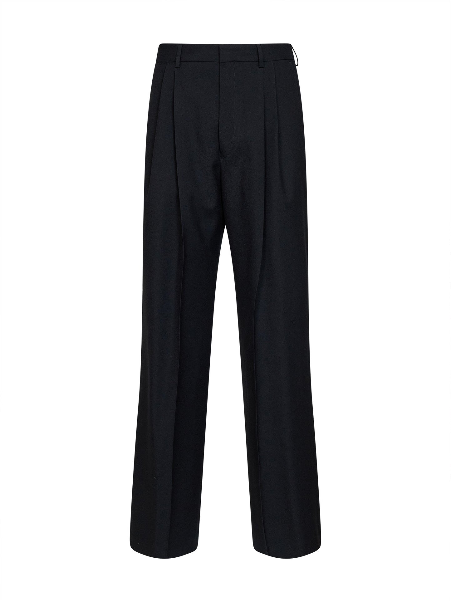 Dries Van Noten Men Black Wool Panrom Double-Pleat Straight-Leg Trousers DRIES VAN NOTEN