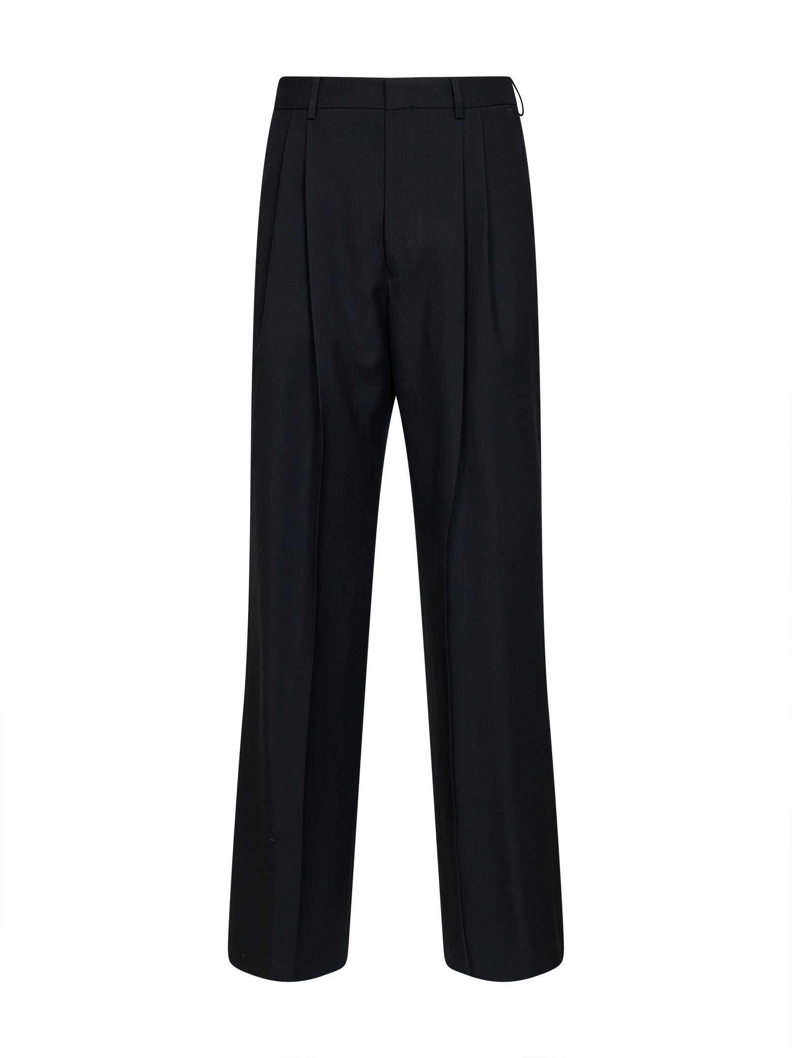 Dries Van Noten Men Black Wool Panrom Double-Pleat Straight-Leg Trousers DRIES VAN NOTEN