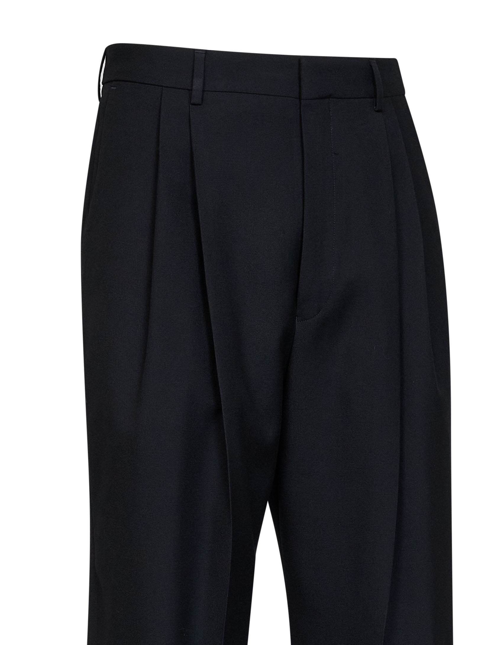 Dries Van Noten Men Black Wool Panrom Double-Pleat Straight-Leg Trousers DRIES VAN NOTEN
