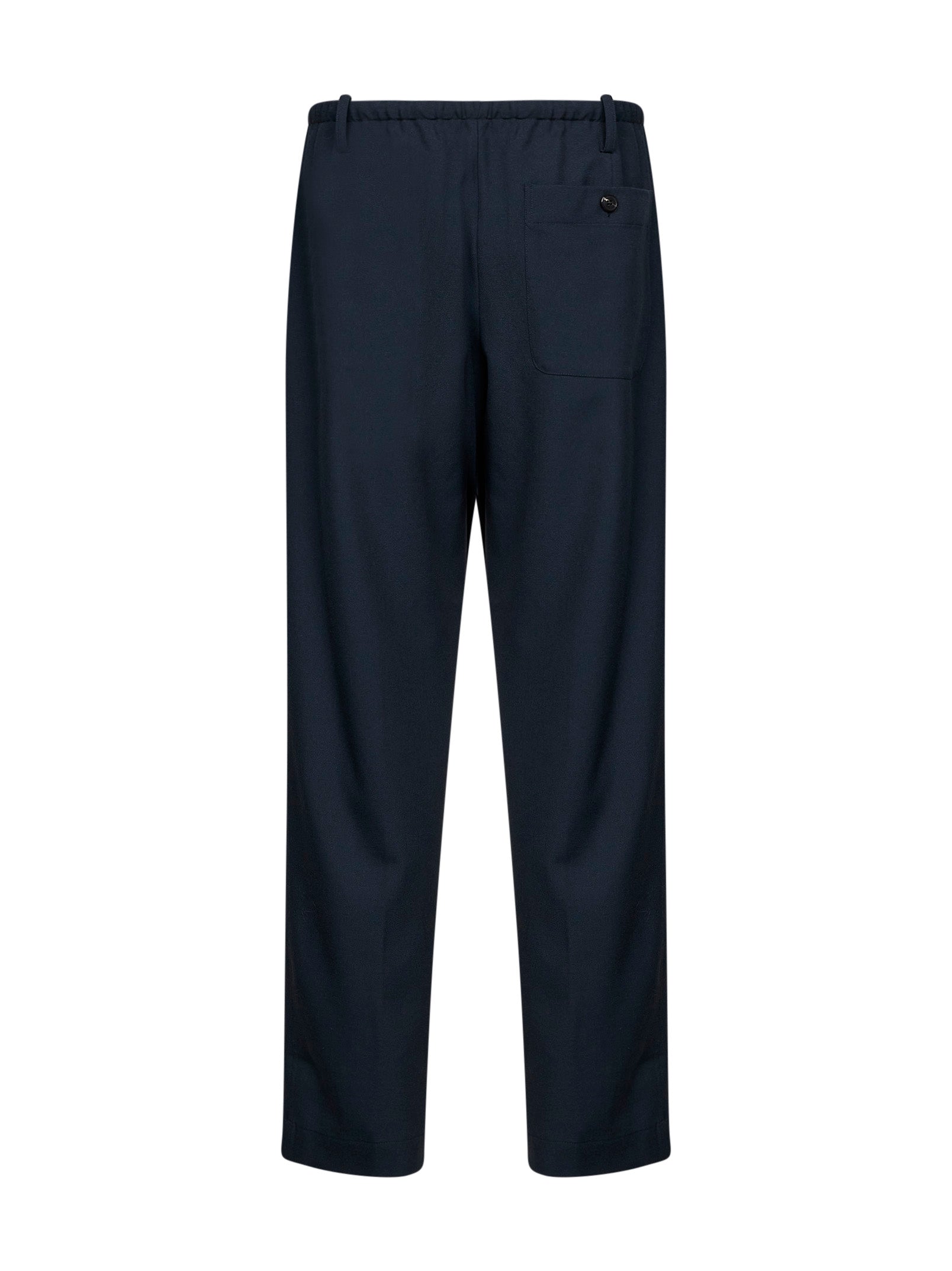 Dries Van Noten Men Navy Blue Wool Penny Straight-Leg Trousers DRIES VAN NOTEN