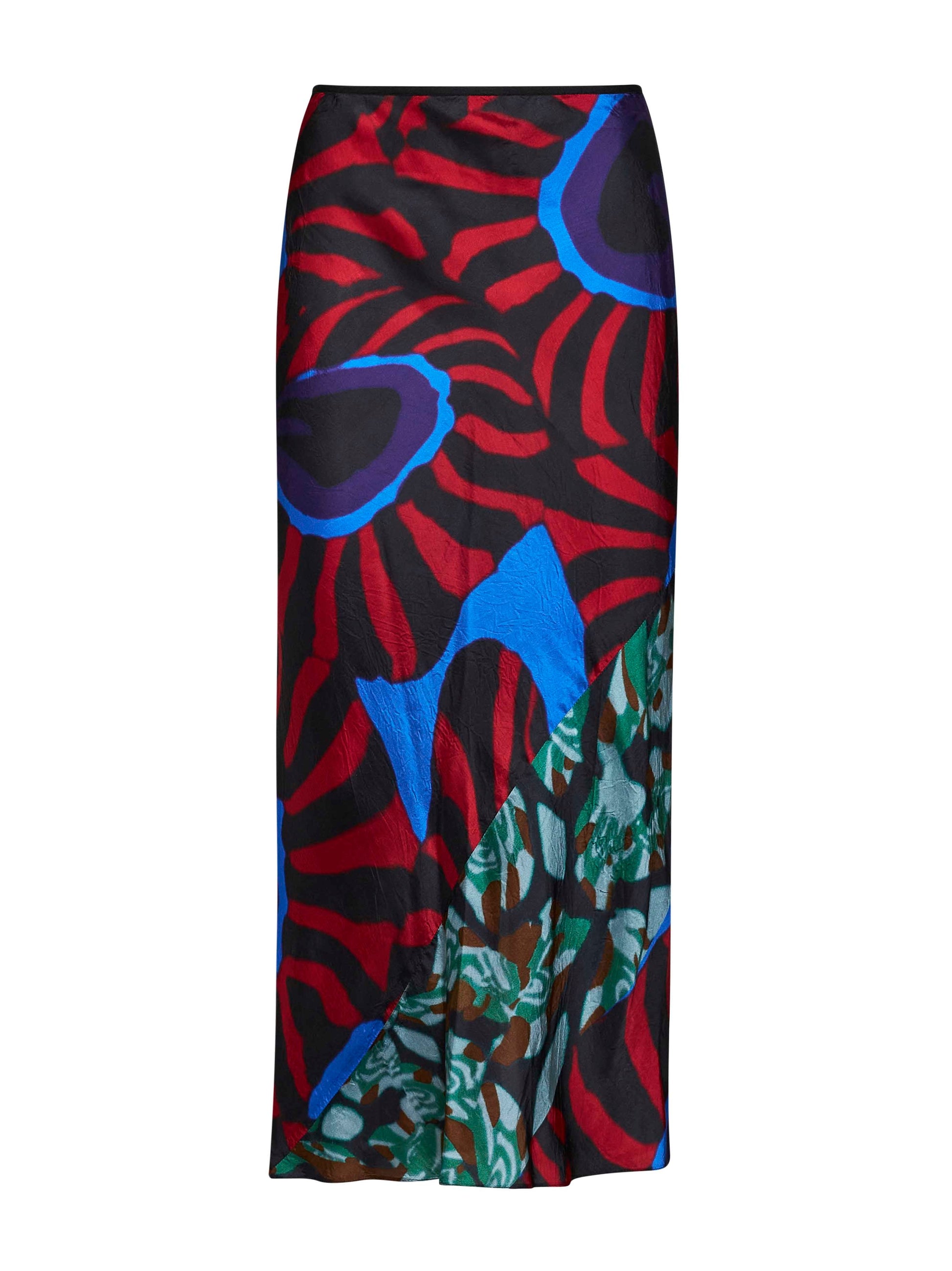 Dries Van Noten Women Red Marbled Clay-Print Twill Sati Midi Skirt DRIES VAN NOTEN
