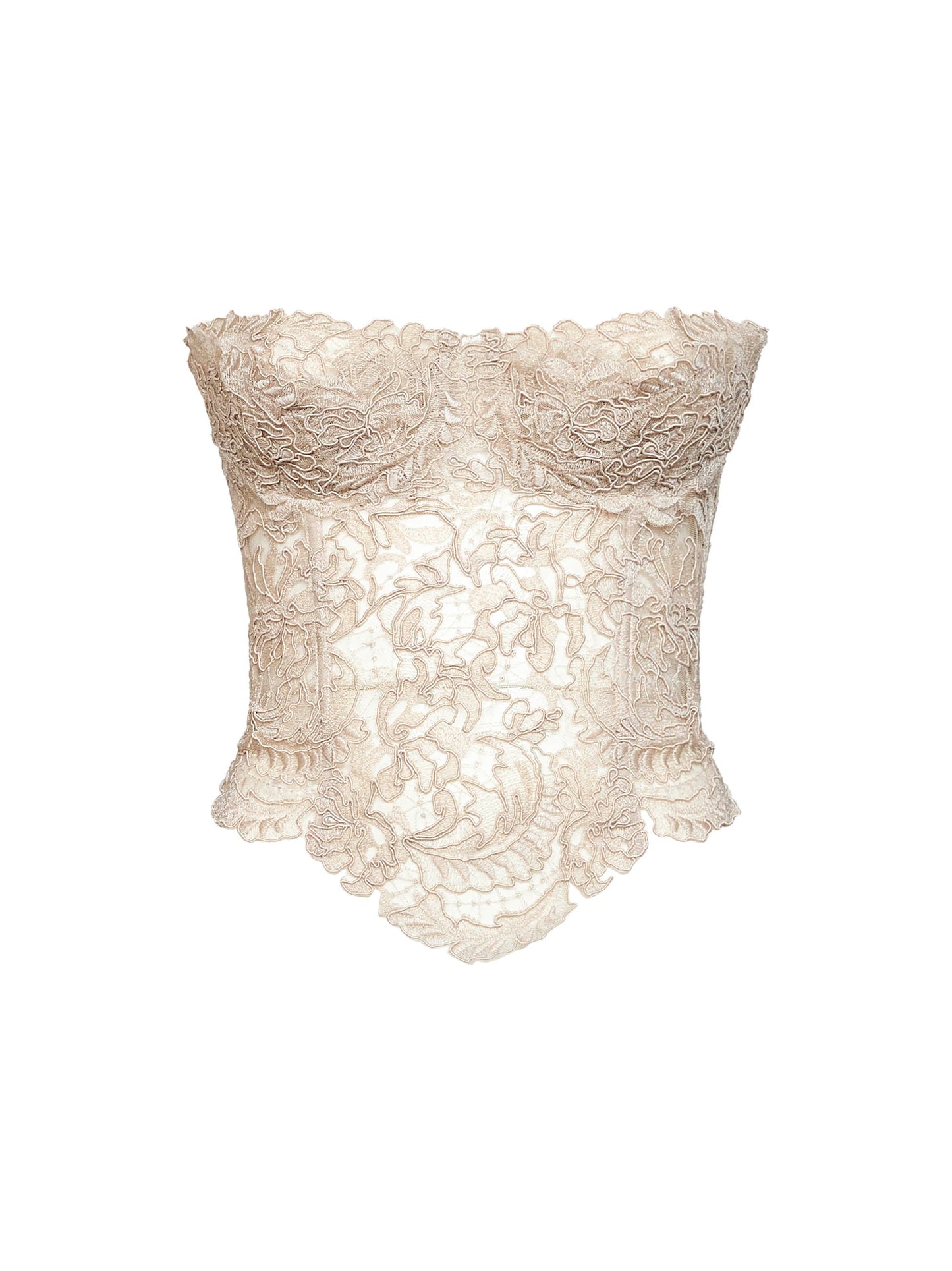 Ermanno Scervino Women Beige Embroidered Tulle And Rebrodé Lace Bustier Top ERMANO SCERVINO