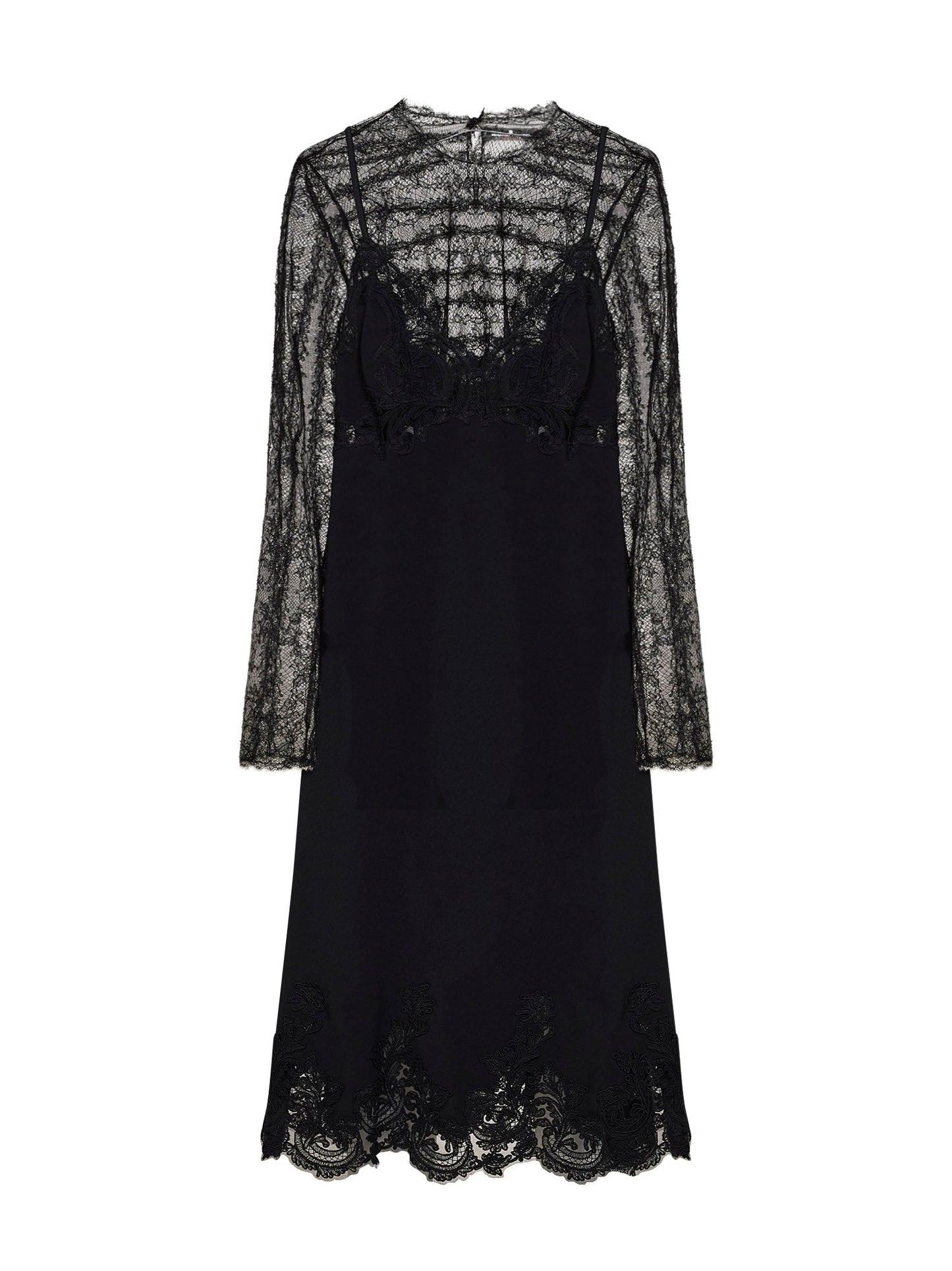 Ermanno Scervino Women Black Cady And Lace Midi Lingerie Dress With Tulle Top ERMANO SCERVINO