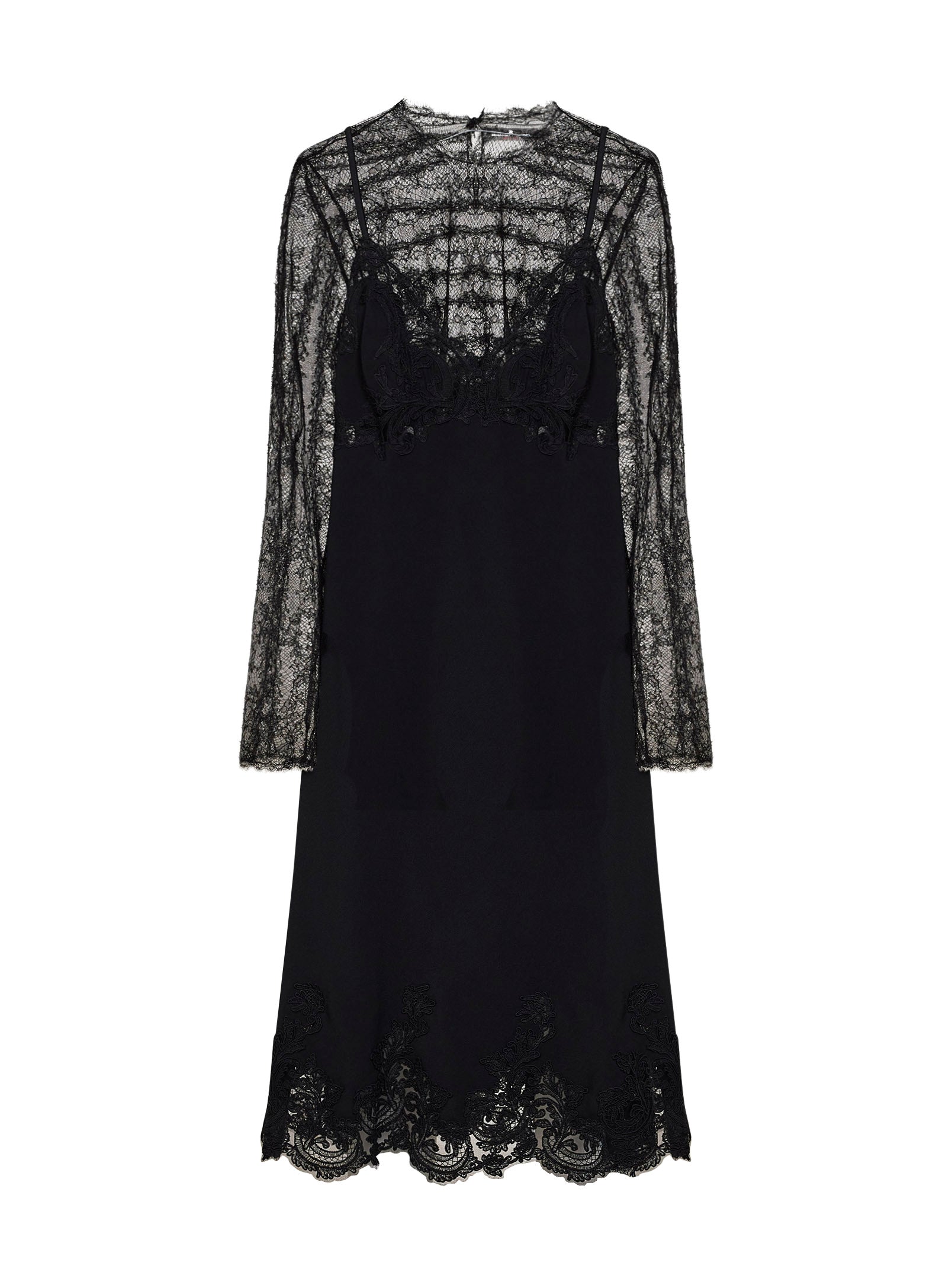 Ermanno Scervino Women Black Cady And Lace Midi Lingerie Dress With Tulle Top ERMANO SCERVINO