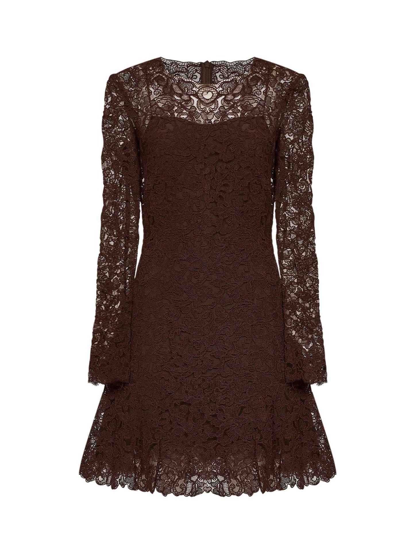 Ermanno Scervino Women Brown Rebrodé Lace Flared Mini Dress ERMANO SCERVINO