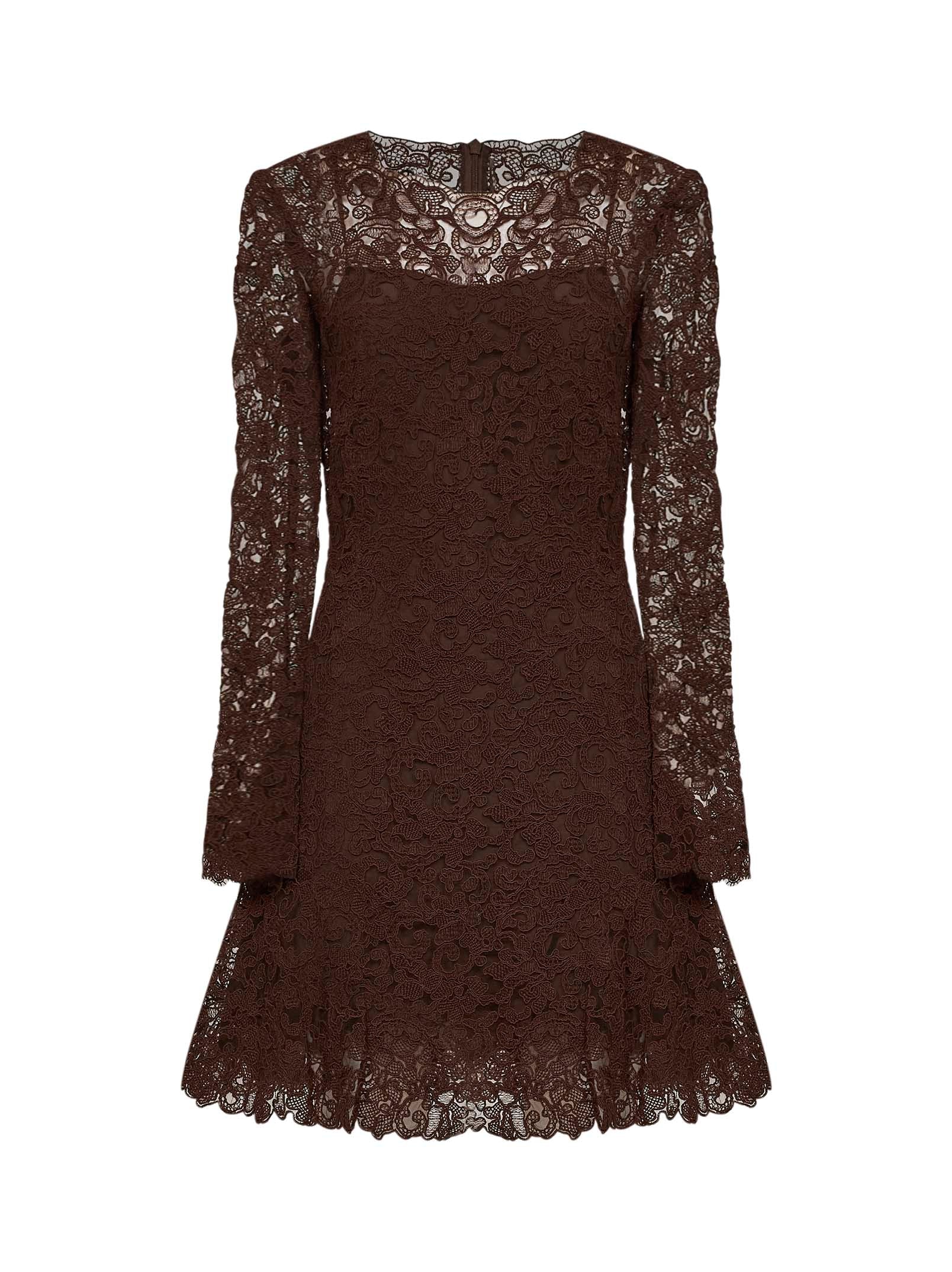 Ermanno Scervino Women Brown Rebrodé Lace Flared Mini Dress ERMANO SCERVINO