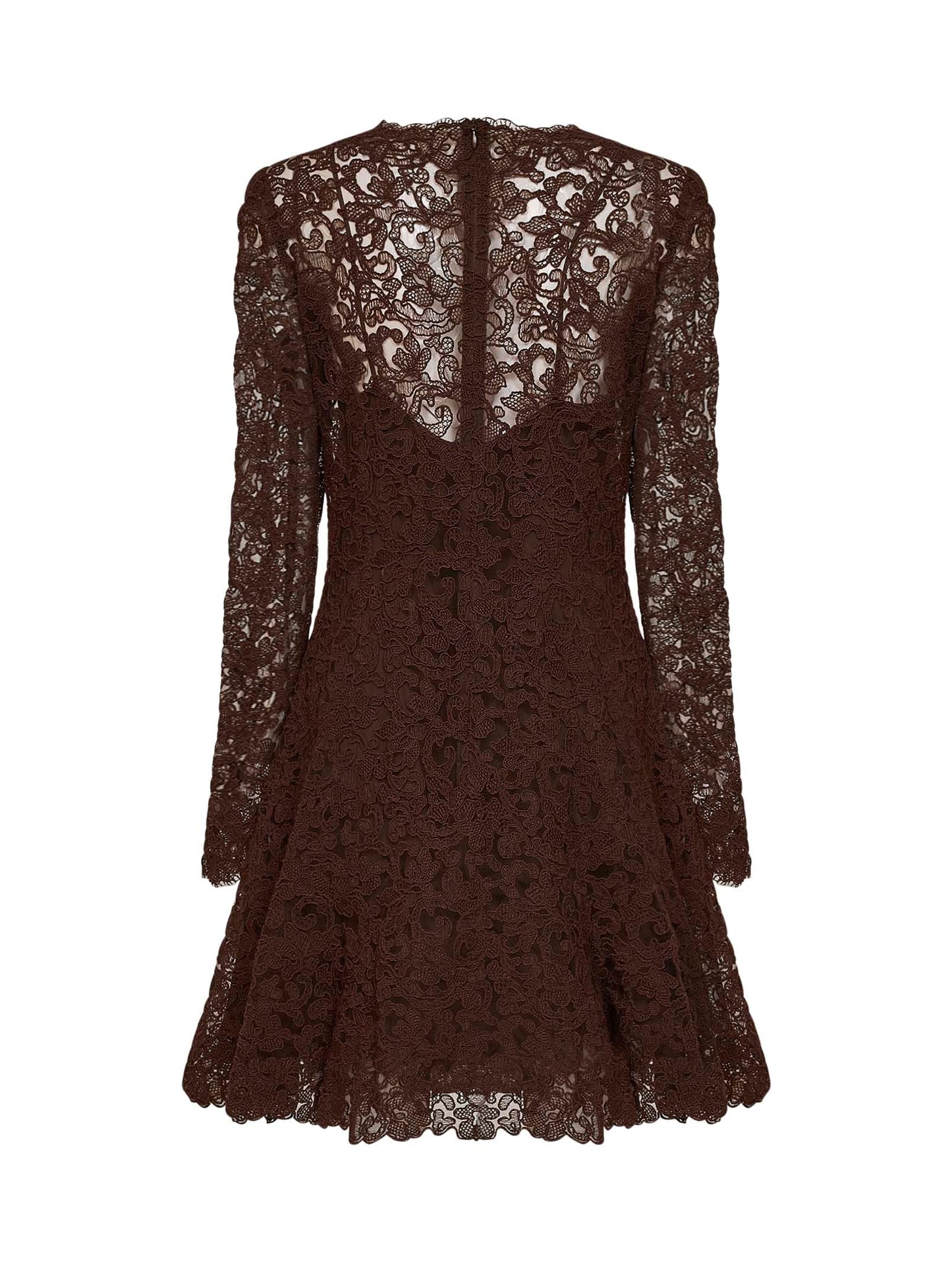 Ermanno Scervino Women Brown Rebrodé Lace Flared Mini Dress ERMANO SCERVINO