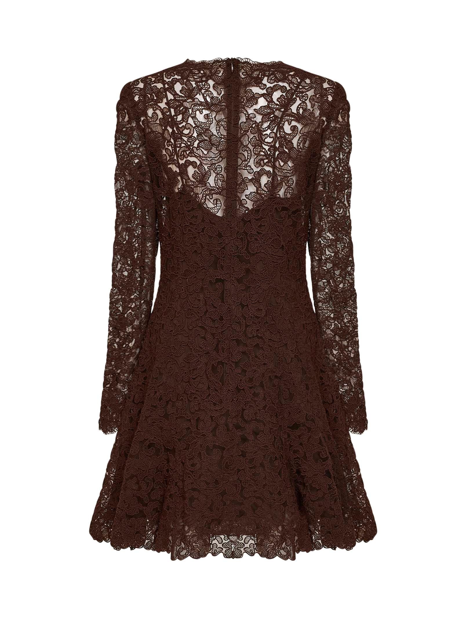 Ermanno Scervino Women Brown Rebrodé Lace Flared Mini Dress ERMANO SCERVINO