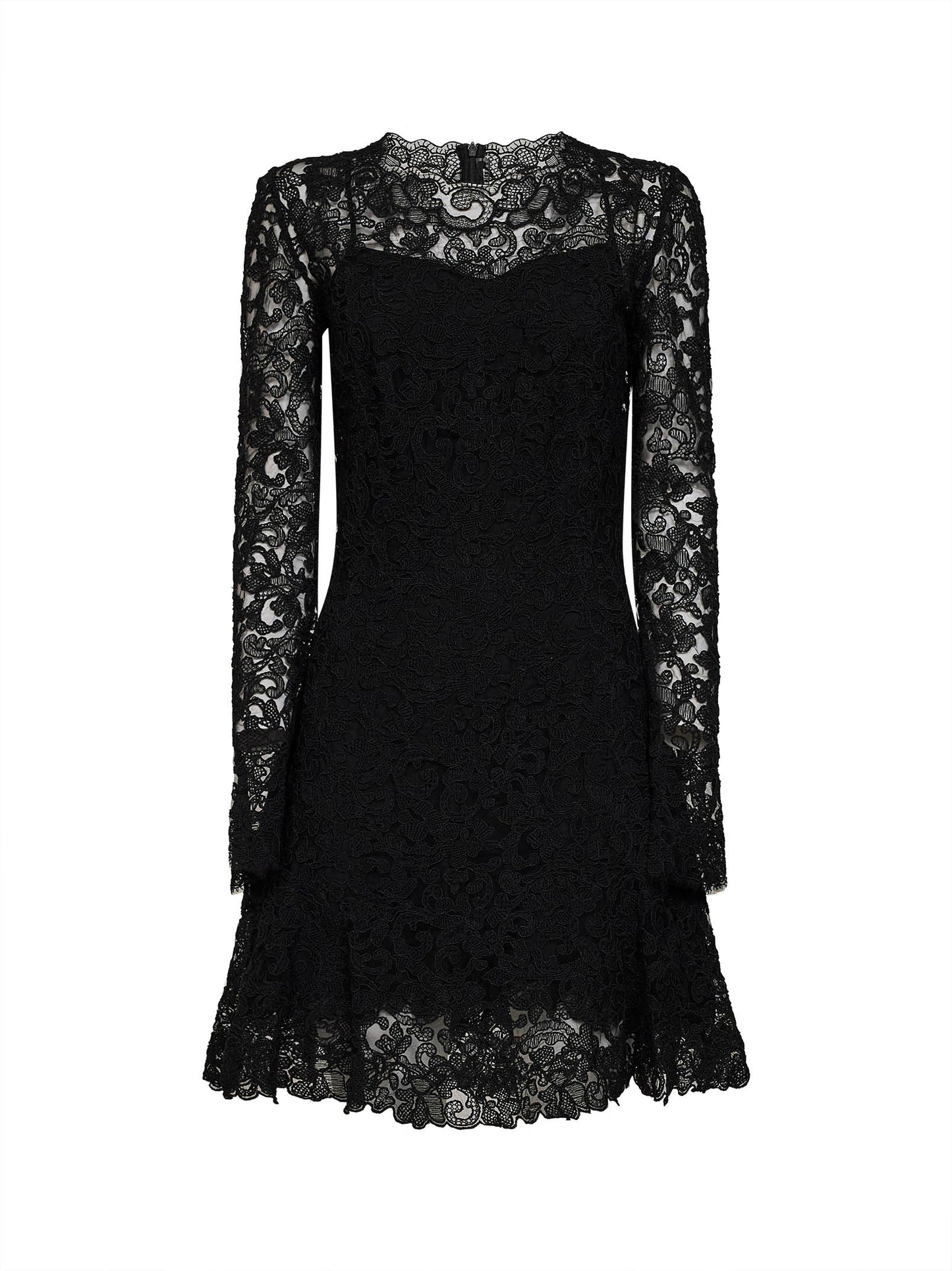 Ermanno Scervino Women Black Rebrodé Lace Flared Mini Dress ERMANO SCERVINO
