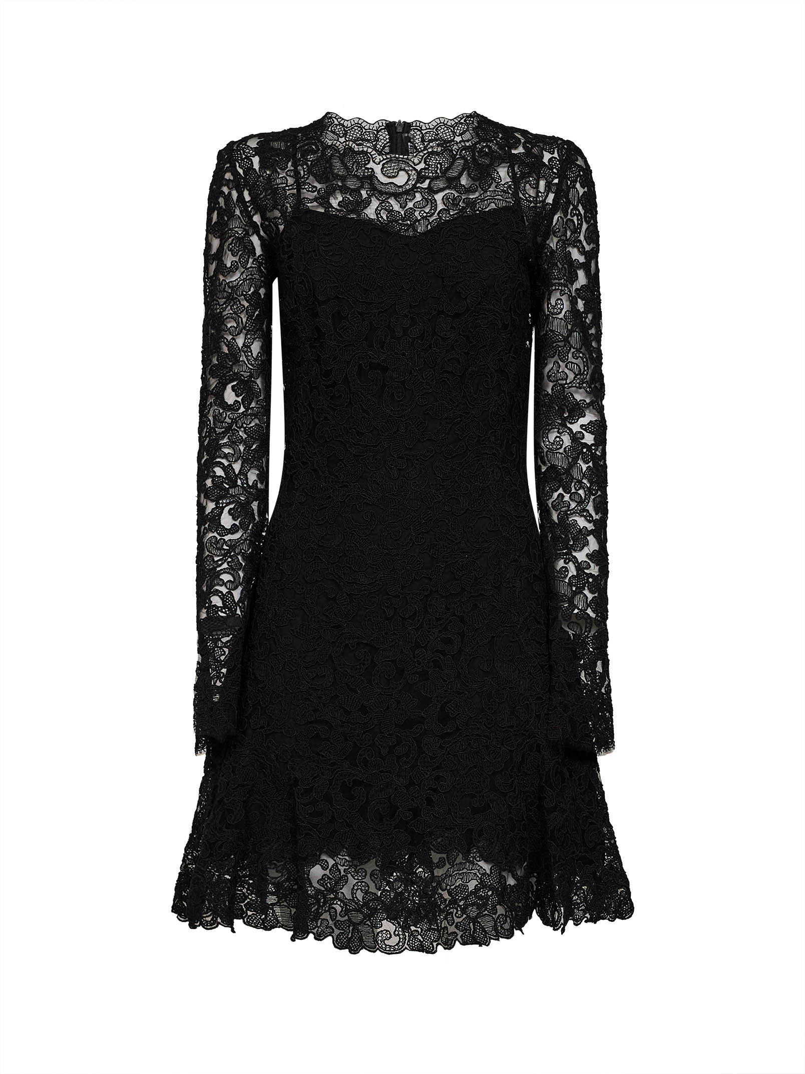 Ermanno Scervino Women Black Rebrodé Lace Flared Mini Dress ERMANO SCERVINO