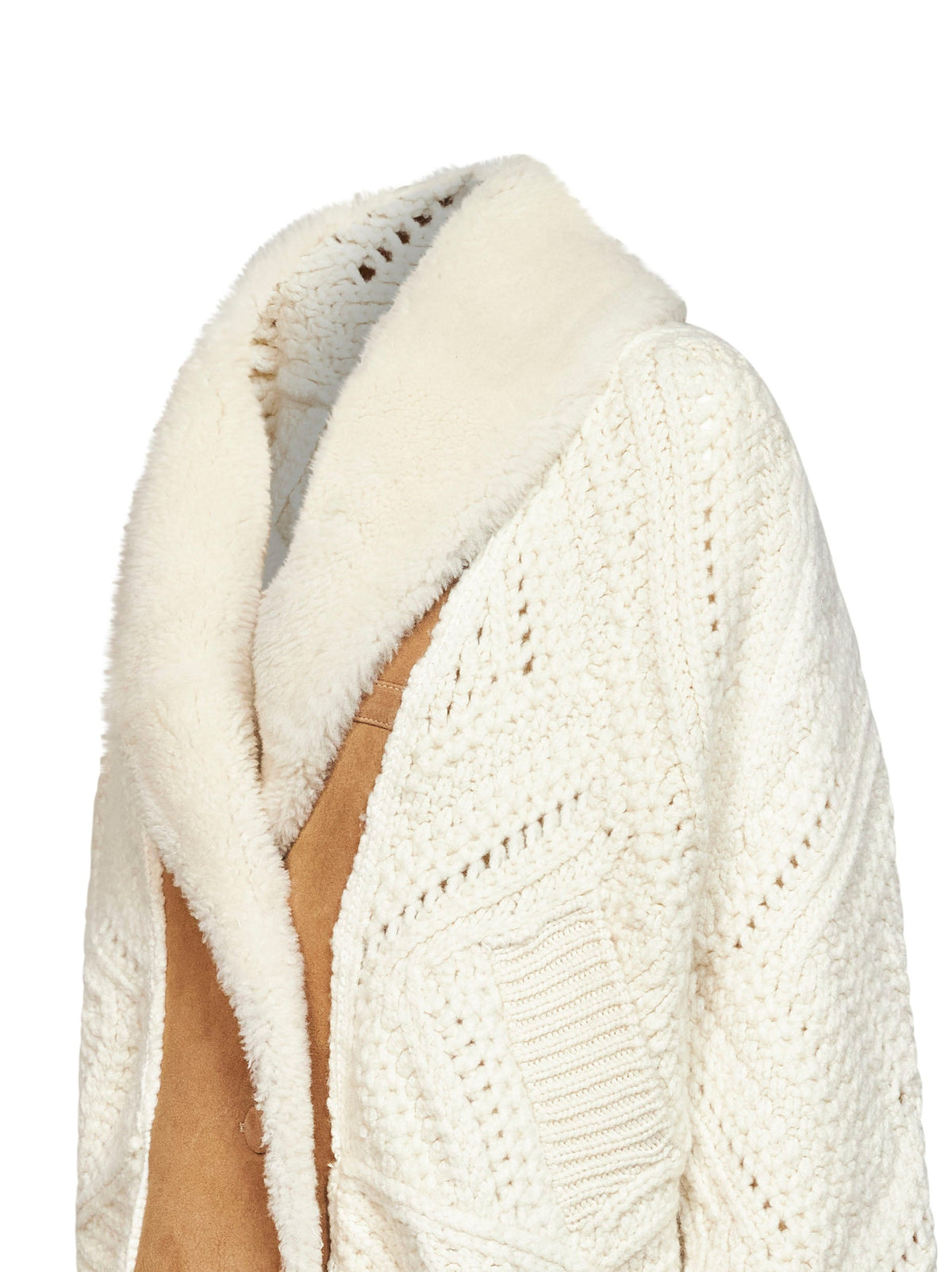 Ermanno Scervino Women Ivory Knit Wool Jacket With Suede Inserts ERMANO SCERVINO