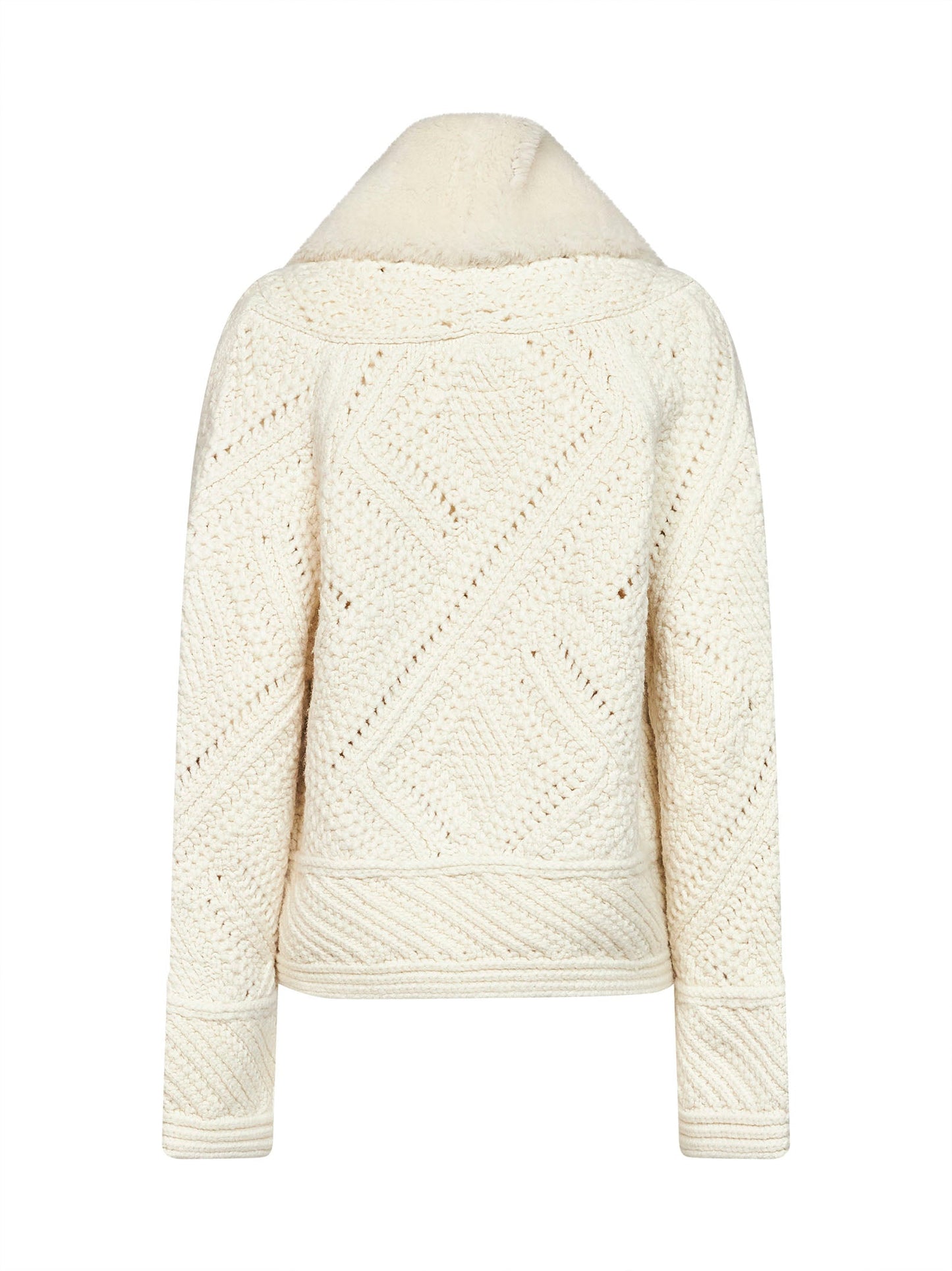 Ermanno Scervino Women Ivory Knit Wool Jacket With Suede Inserts ERMANO SCERVINO