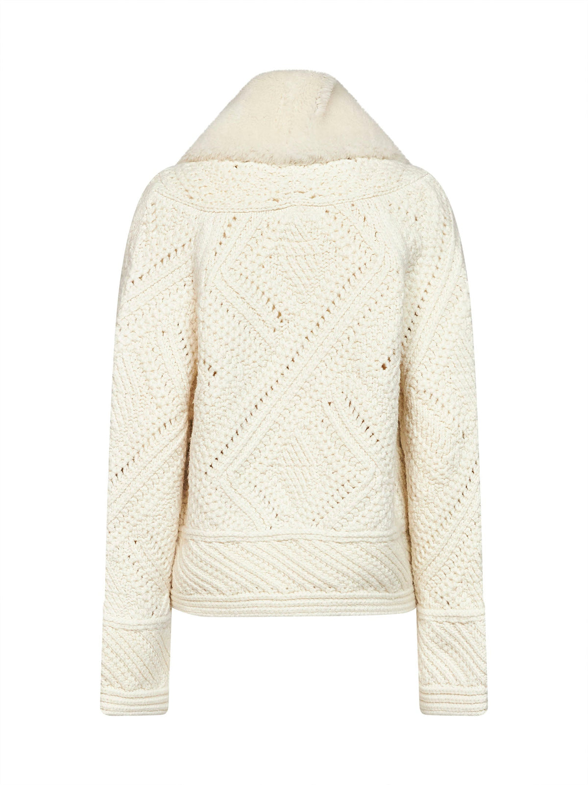 Ermanno Scervino Women Ivory Knit Wool Jacket With Suede Inserts ERMANO SCERVINO