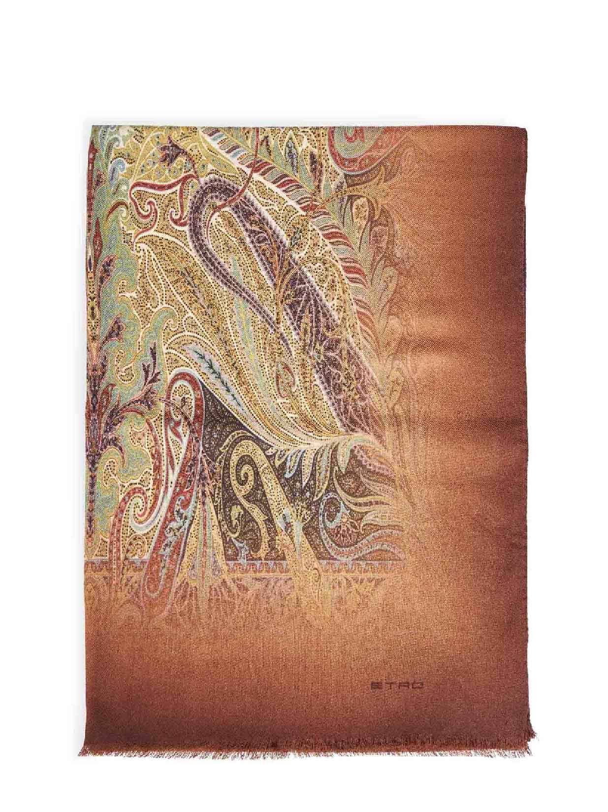 Etro Men Brown Wool Printed Scarf With Paisley Pattern ETRO