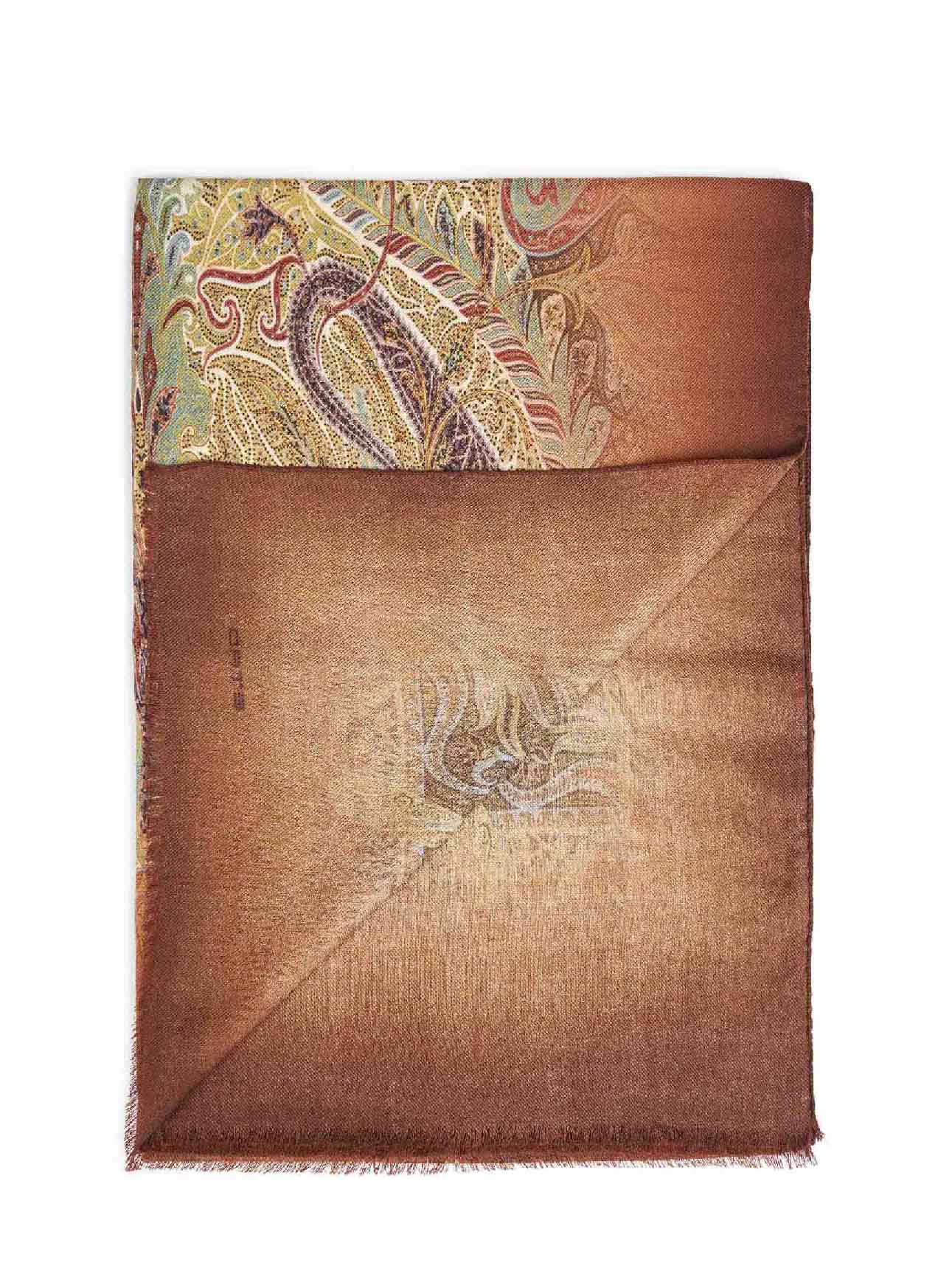 Etro Men Brown Wool Printed Scarf With Paisley Pattern ETRO