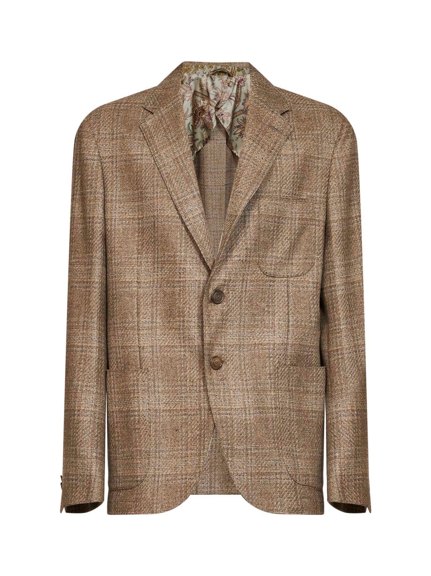 Etro Men Beige Prince Of Wales Wool Single-Breasted Blazer ETRO