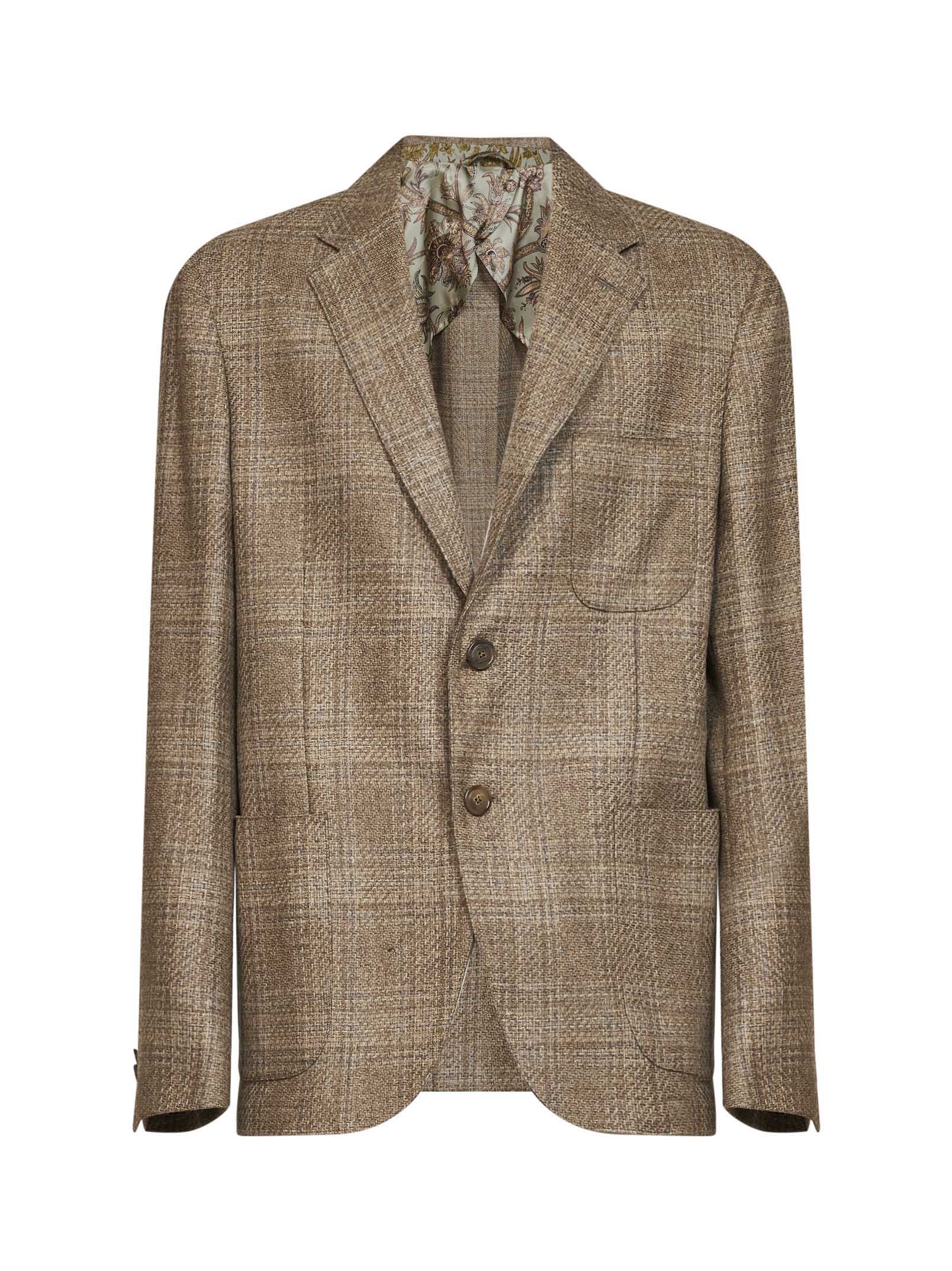 Etro Men Beige Prince Of Wales Wool Single-Breasted Blazer ETRO