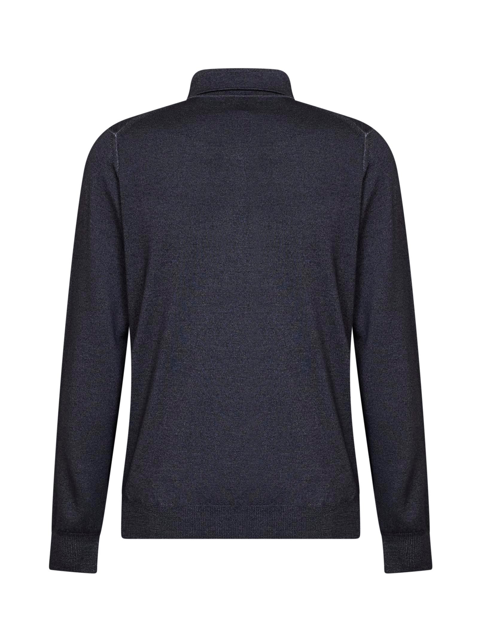 Etro Men Indigo Two-Tone Wool Knit Logo-Embroidered Polo Shirt ETRO