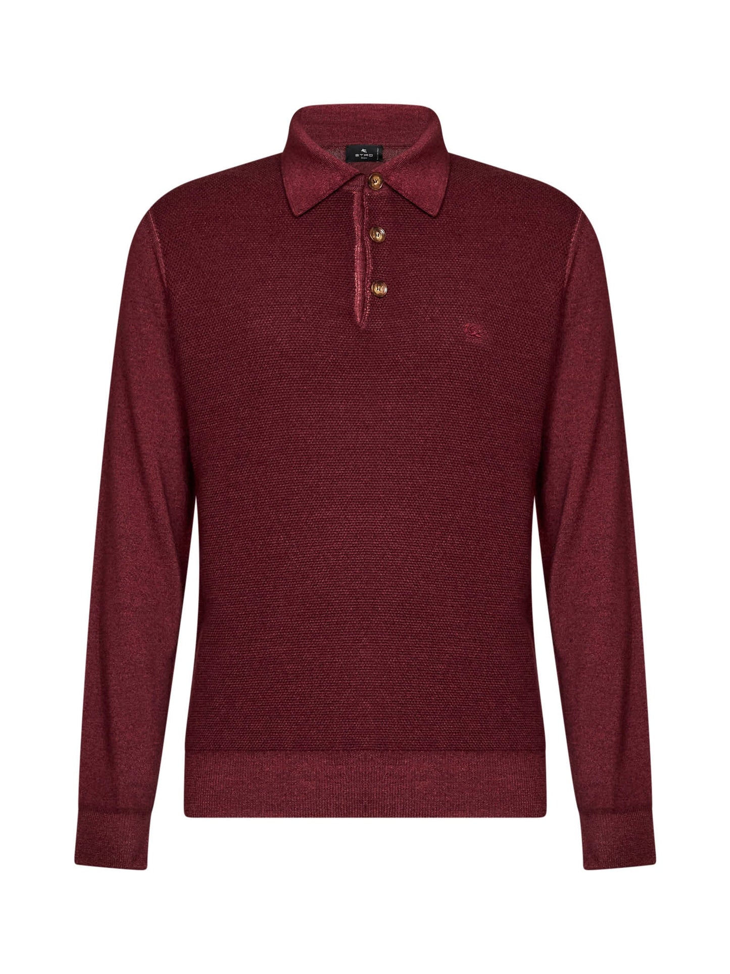 Etro Men Burgundy Two-Tone Wool Knit Logo-Embroidered Polo Shirt ETRO