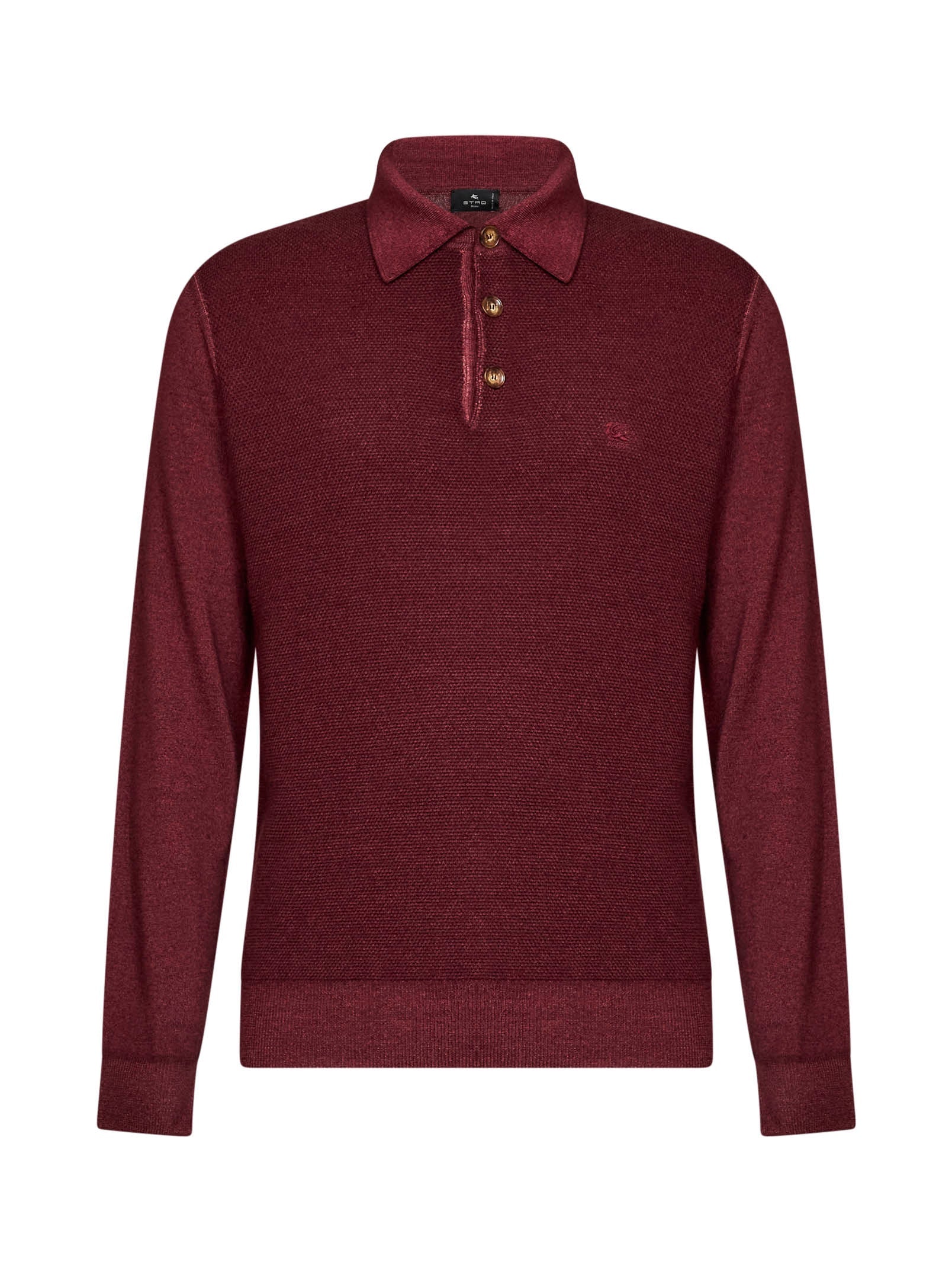 Etro Men Burgundy Two-Tone Wool Knit Logo-Embroidered Polo Shirt ETRO