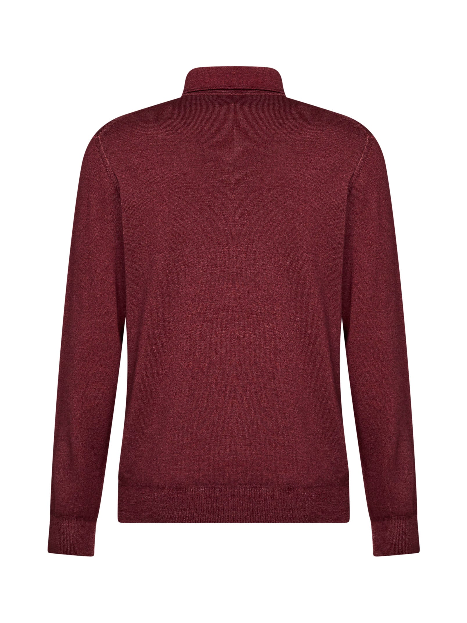 Etro Men Burgundy Two-Tone Wool Knit Logo-Embroidered Polo Shirt ETRO