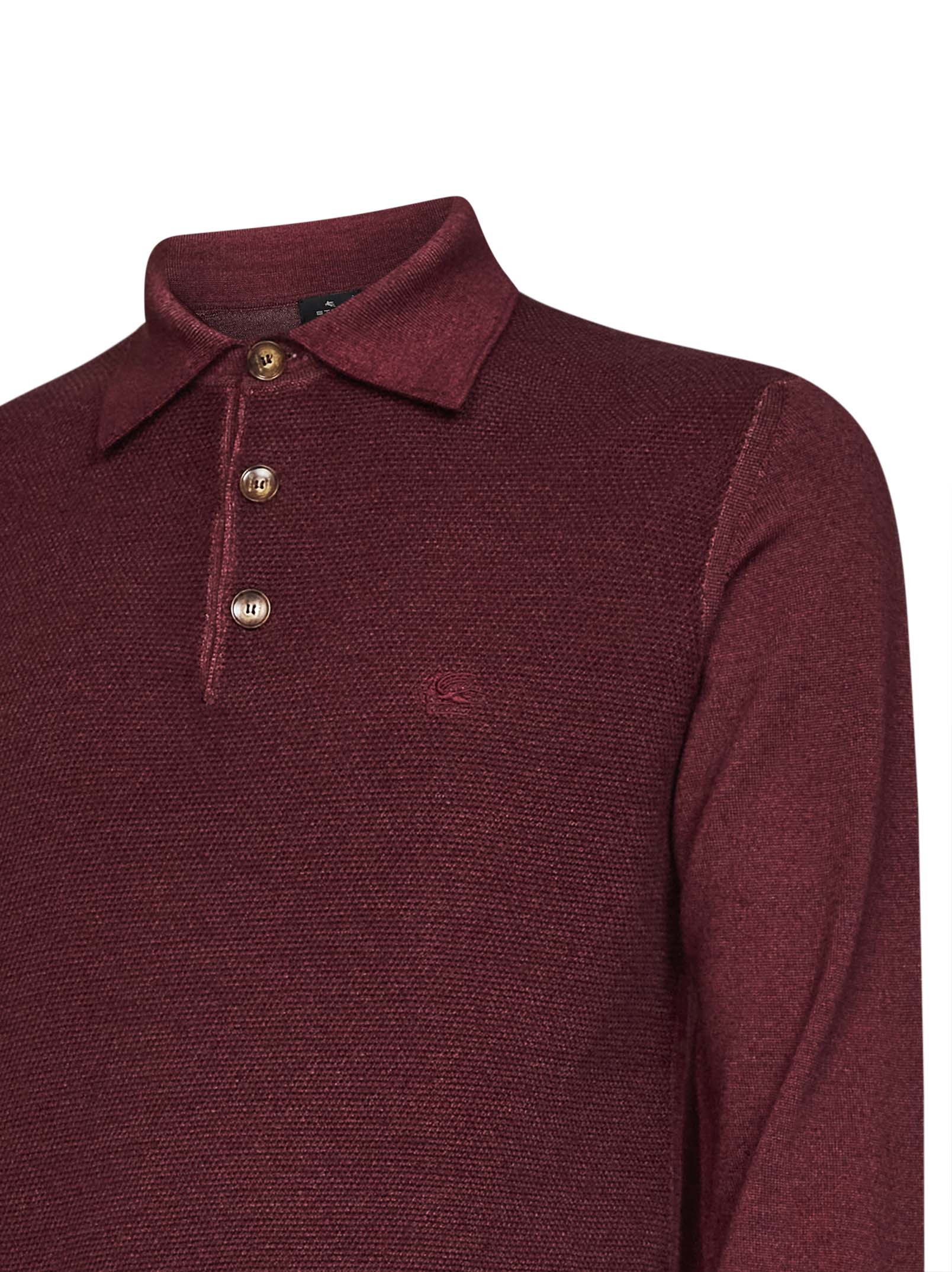 Etro Men Burgundy Two-Tone Wool Knit Logo-Embroidered Polo Shirt ETRO