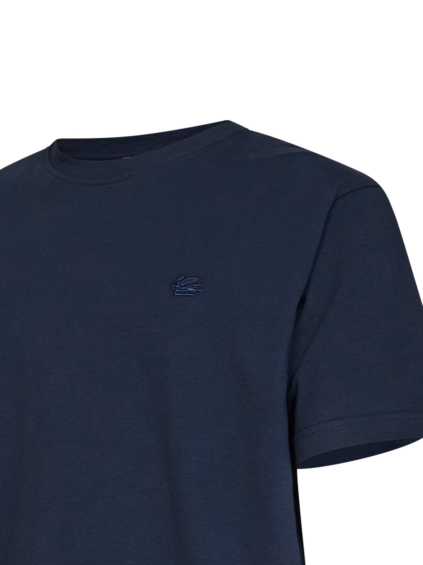 Etro Men Navy Blue Cotton Logo-Embroidered T-Shirt ETRO