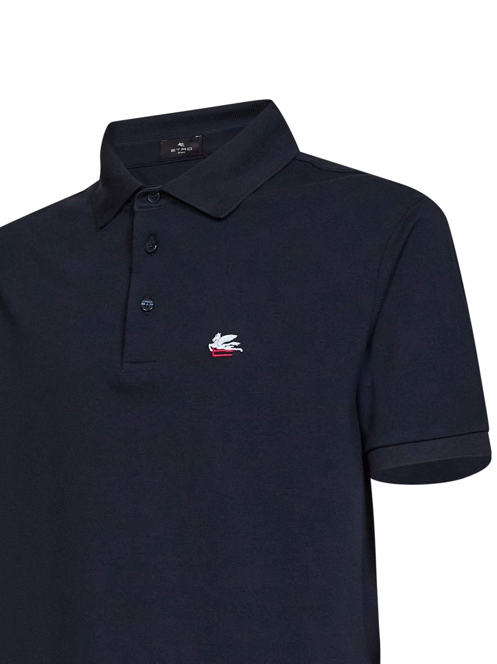 Etro Men Navy Blue Cotton Piqué Pegaso-Embroidered Polo Shirt ETRO