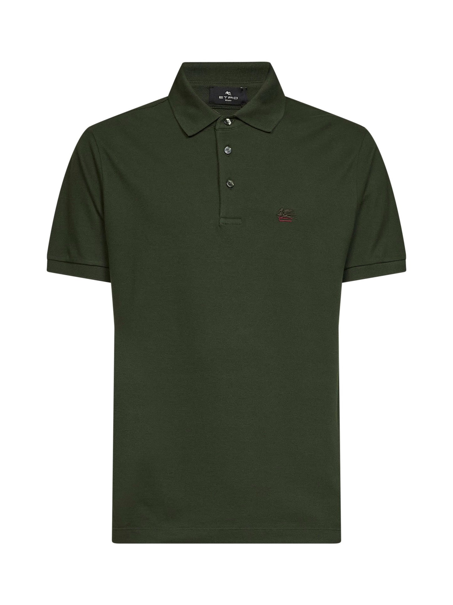 Etro Men Olive Green Cotton Piqué Pegaso-Embroidered Polo Shirt ETRO