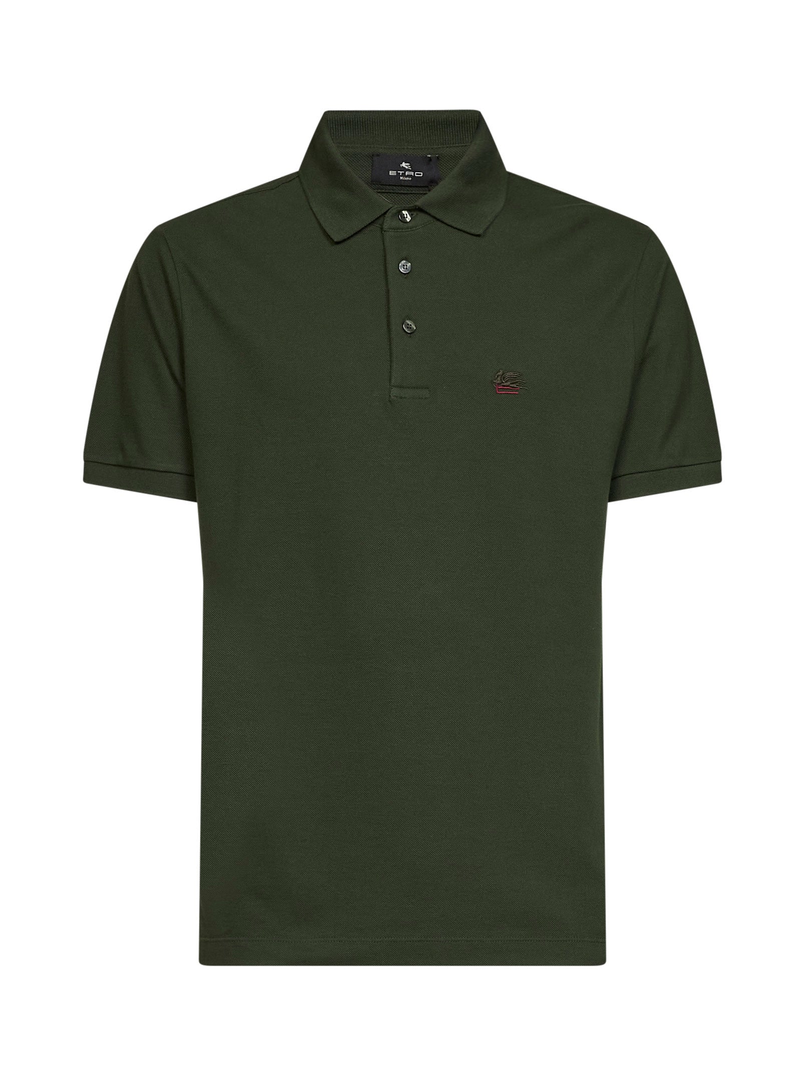 Etro Men Olive Green Cotton Piqué Pegaso-Embroidered Polo Shirt ETRO