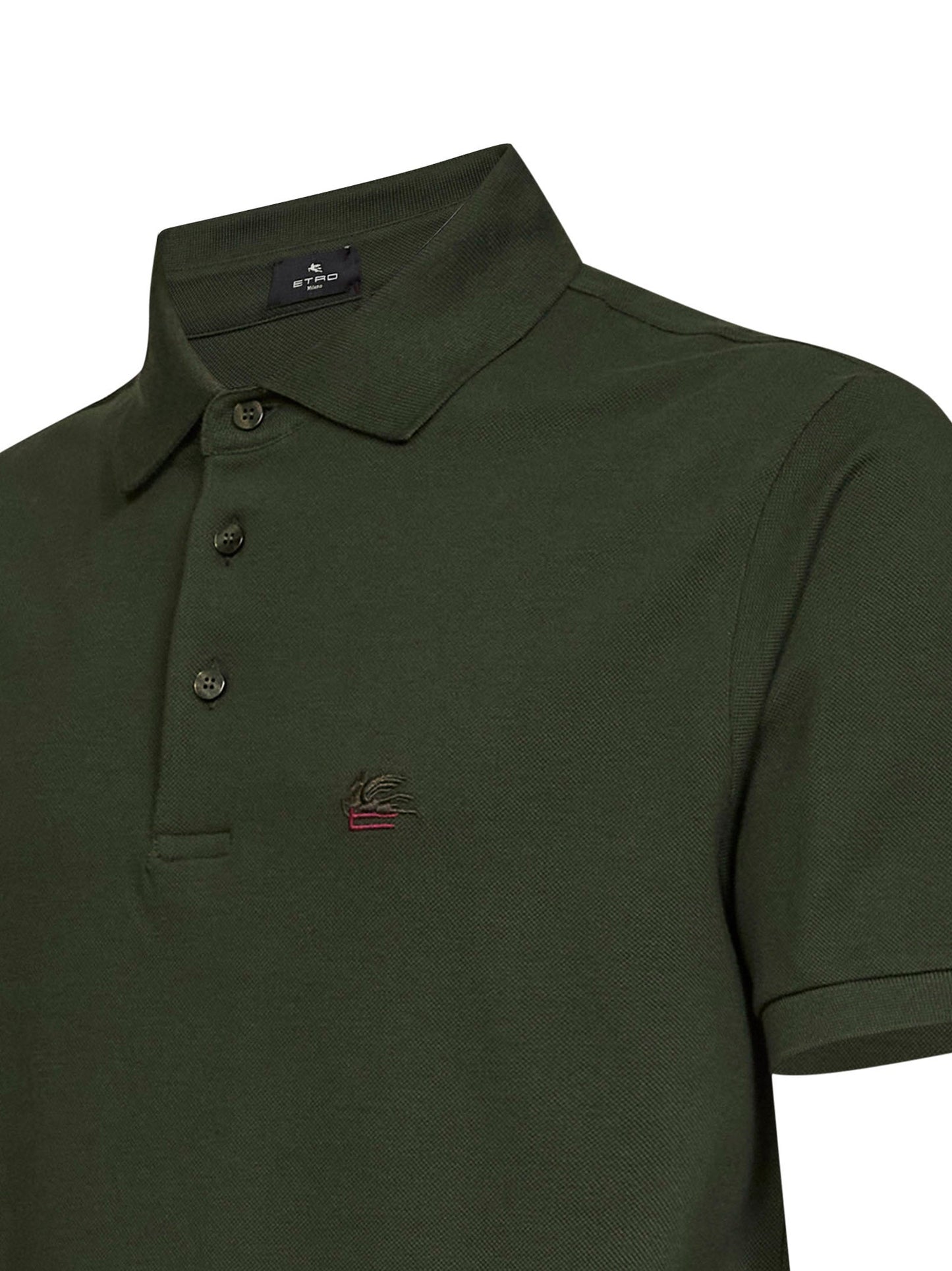 Etro Men Olive Green Cotton Piqué Pegaso-Embroidered Polo Shirt ETRO