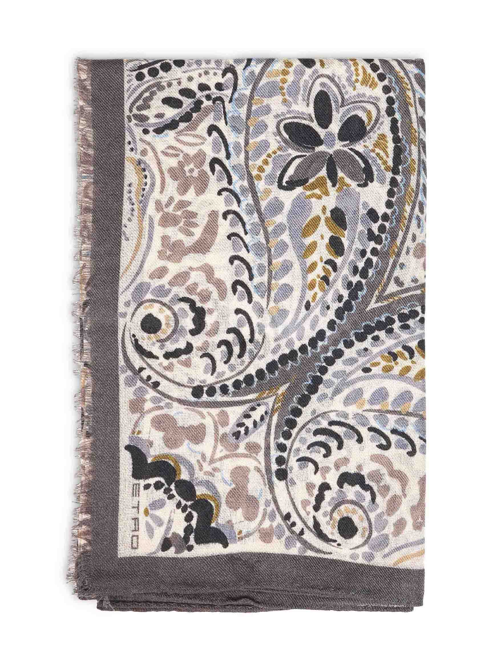 Etro Women Beige Wool And Silk Scarf With Floral Paisley Pattern ETRO