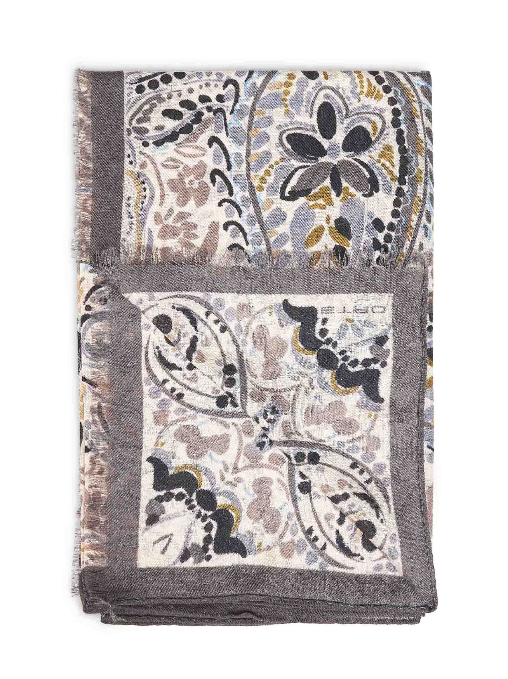 Etro Women Beige Wool And Silk Scarf With Floral Paisley Pattern ETRO