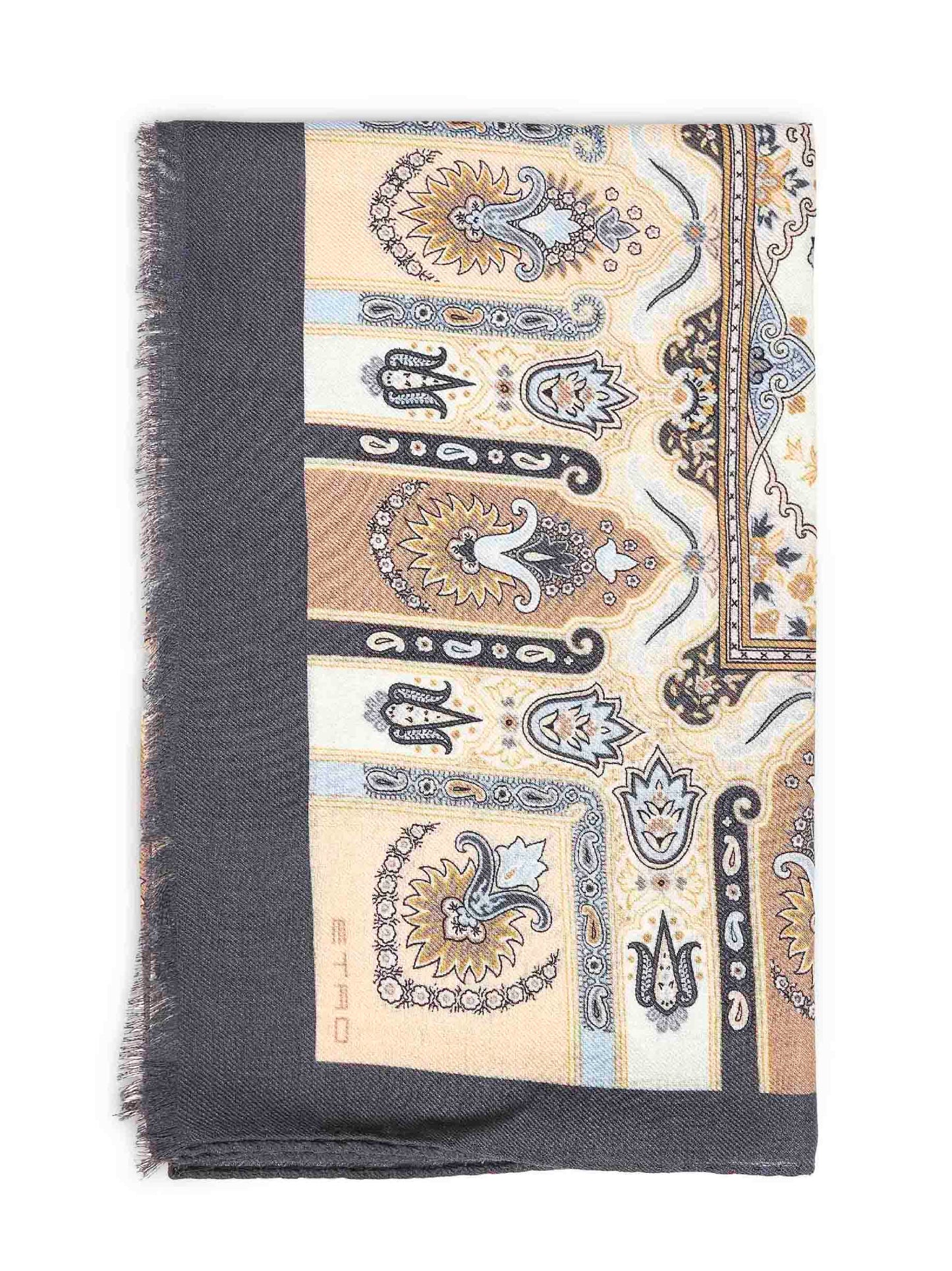 Etro Women Cream Wool And Silk Scarf With Floral Paisley Pattern ETRO
