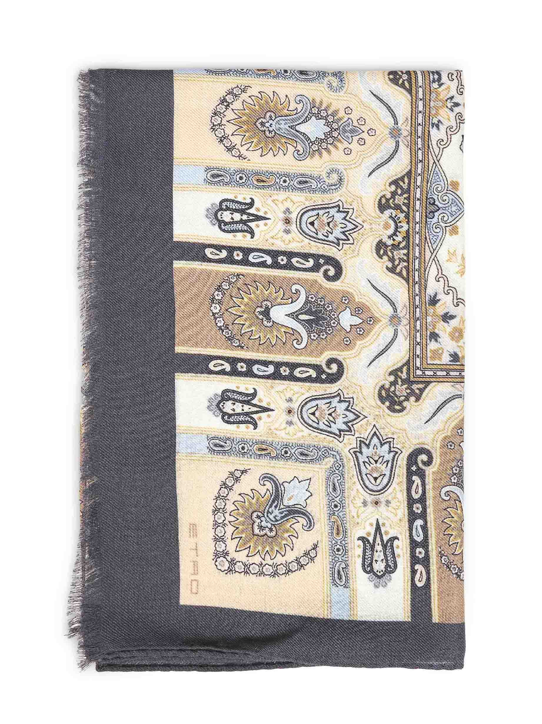 Etro Women Cream Wool And Silk Scarf With Floral Paisley Pattern ETRO