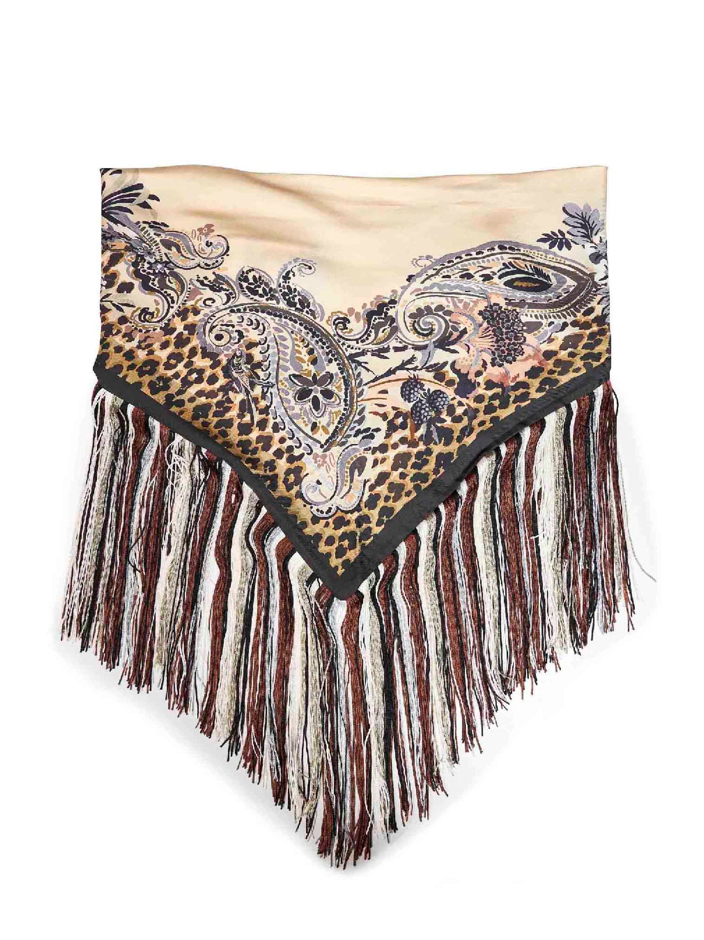 Etro Women Beige Printed Silk Twill Scarf With Fringes ETRO