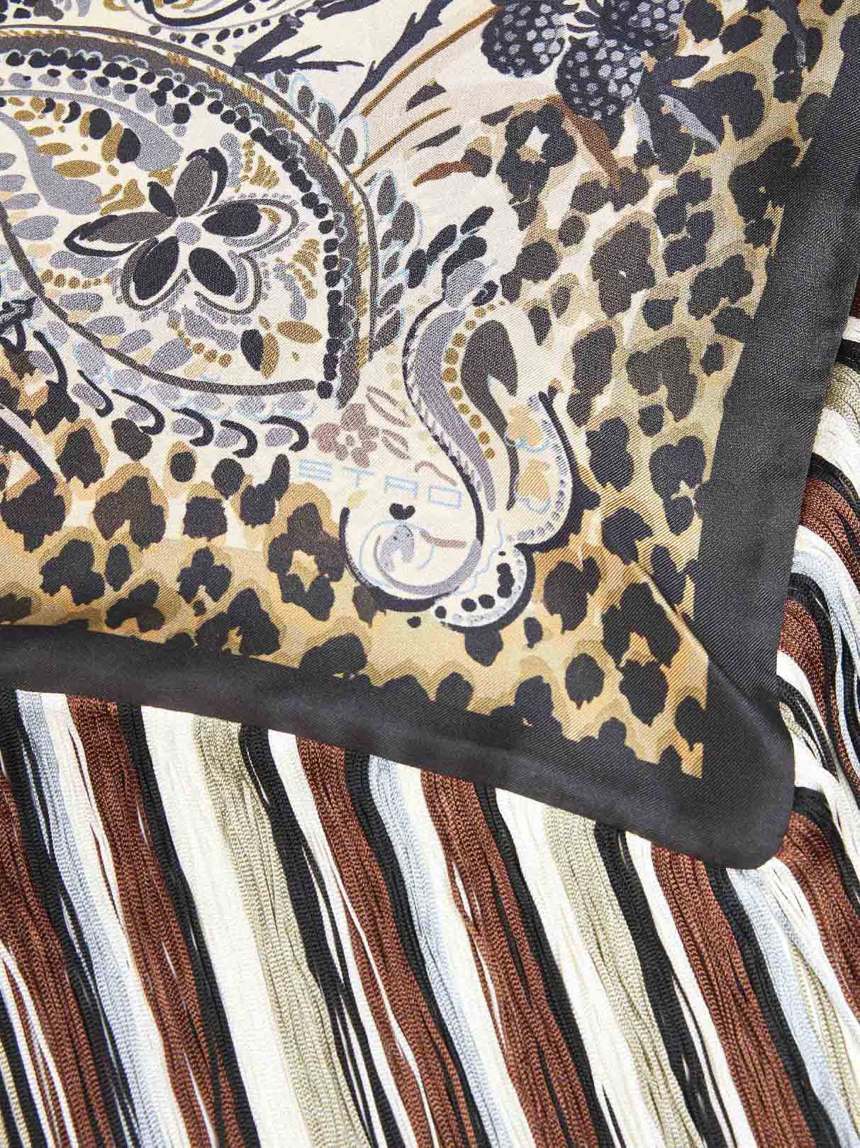 Etro Women Beige Printed Silk Twill Scarf With Fringes ETRO