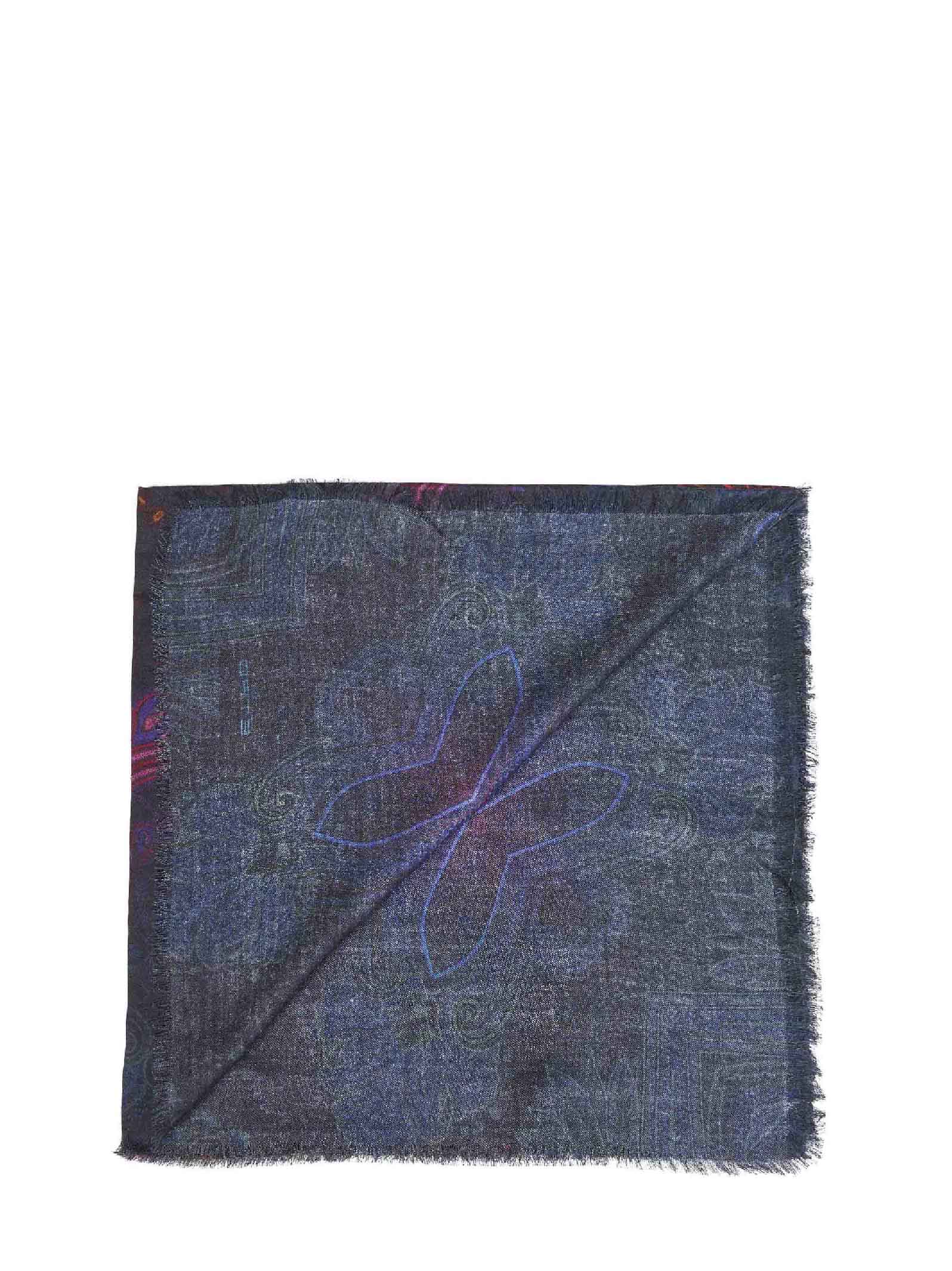 Etro Women Blue Modal And Cashmere Shawl With Dégradé Pattern ETRO