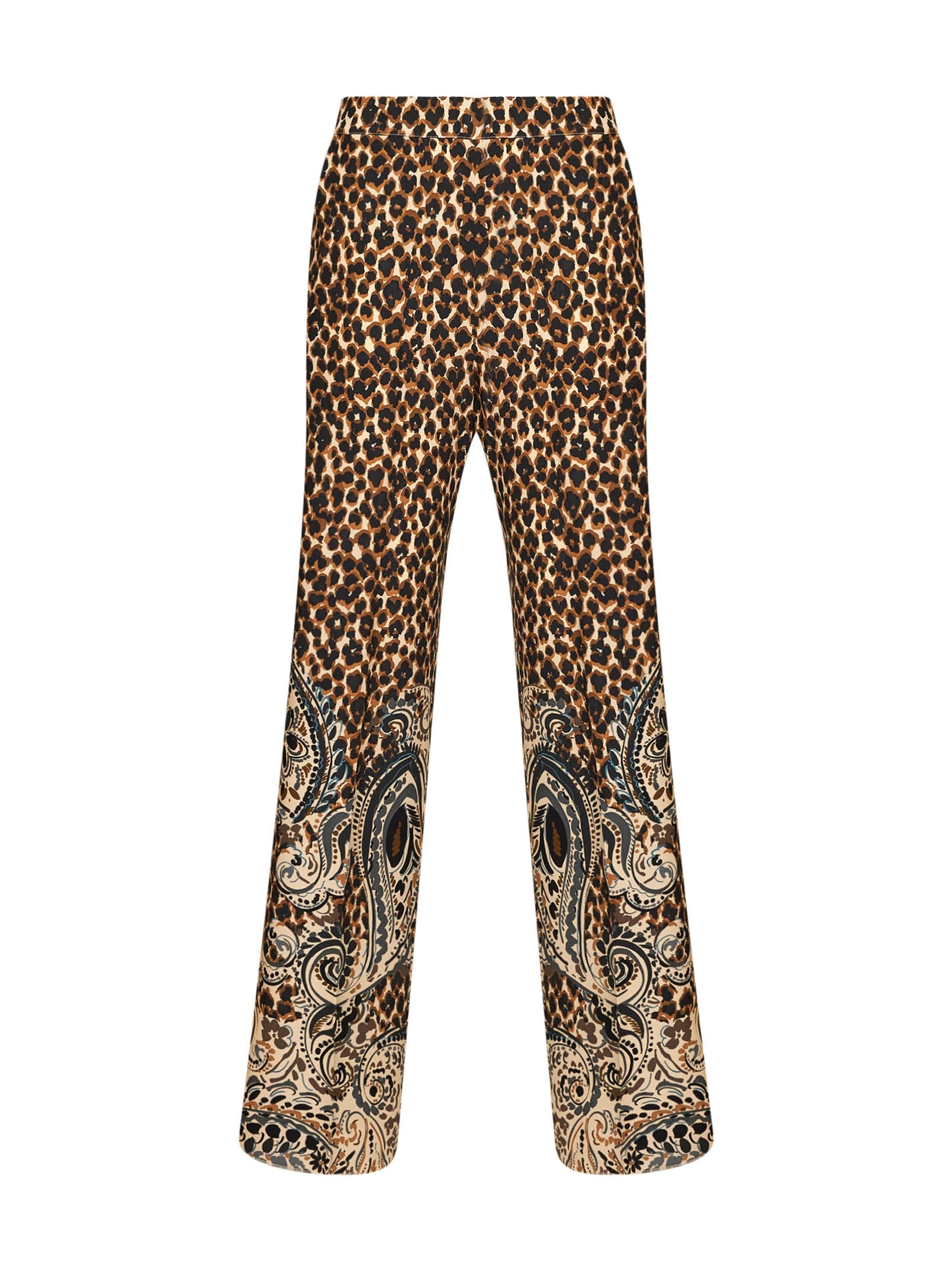 Etro Women Beige Silk Crêpe De Chine Printed Trousers ETRO