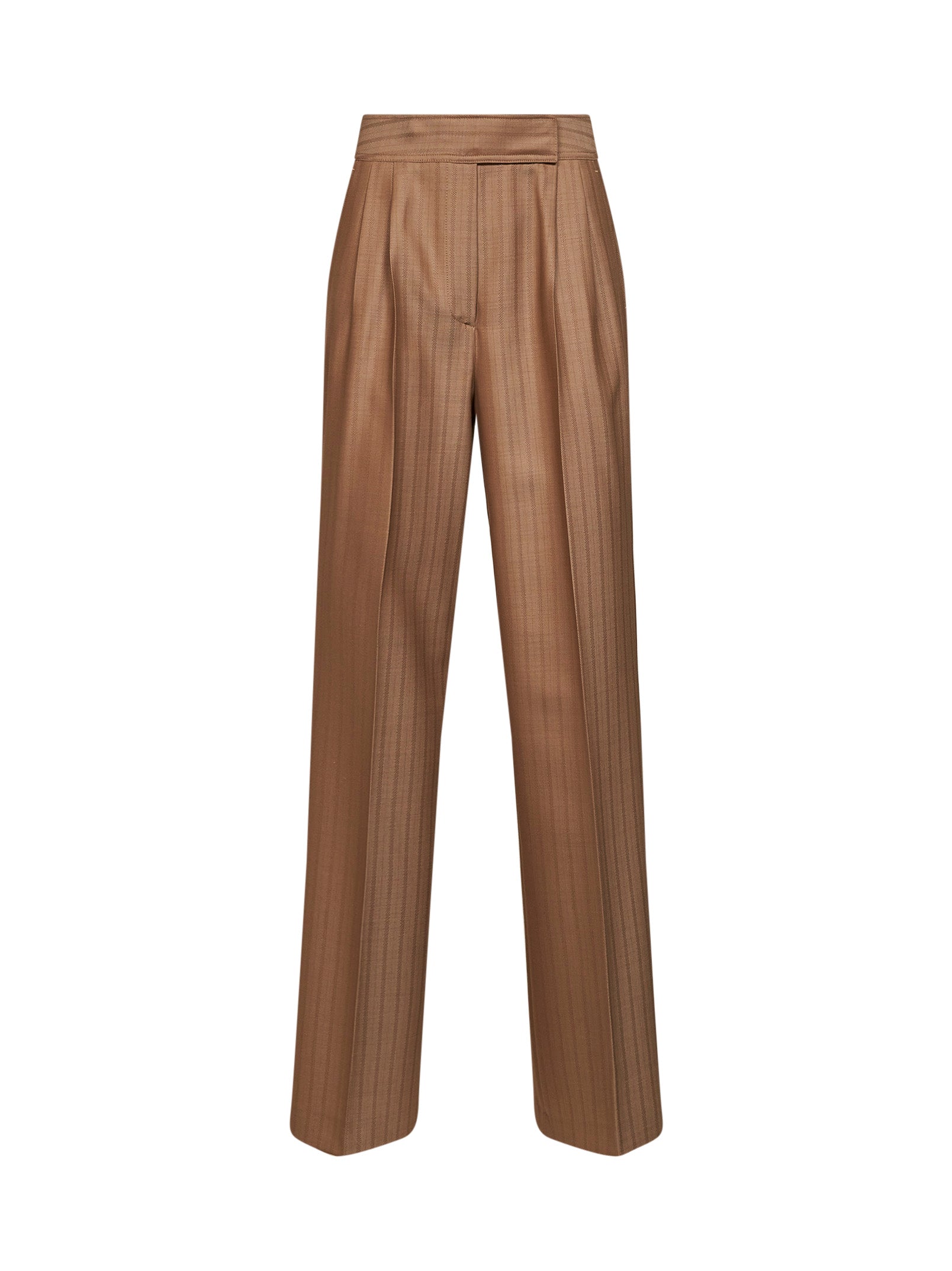 Etro Women Camel Striped Wool Jacquard Double-Pleat Trousers ETRO