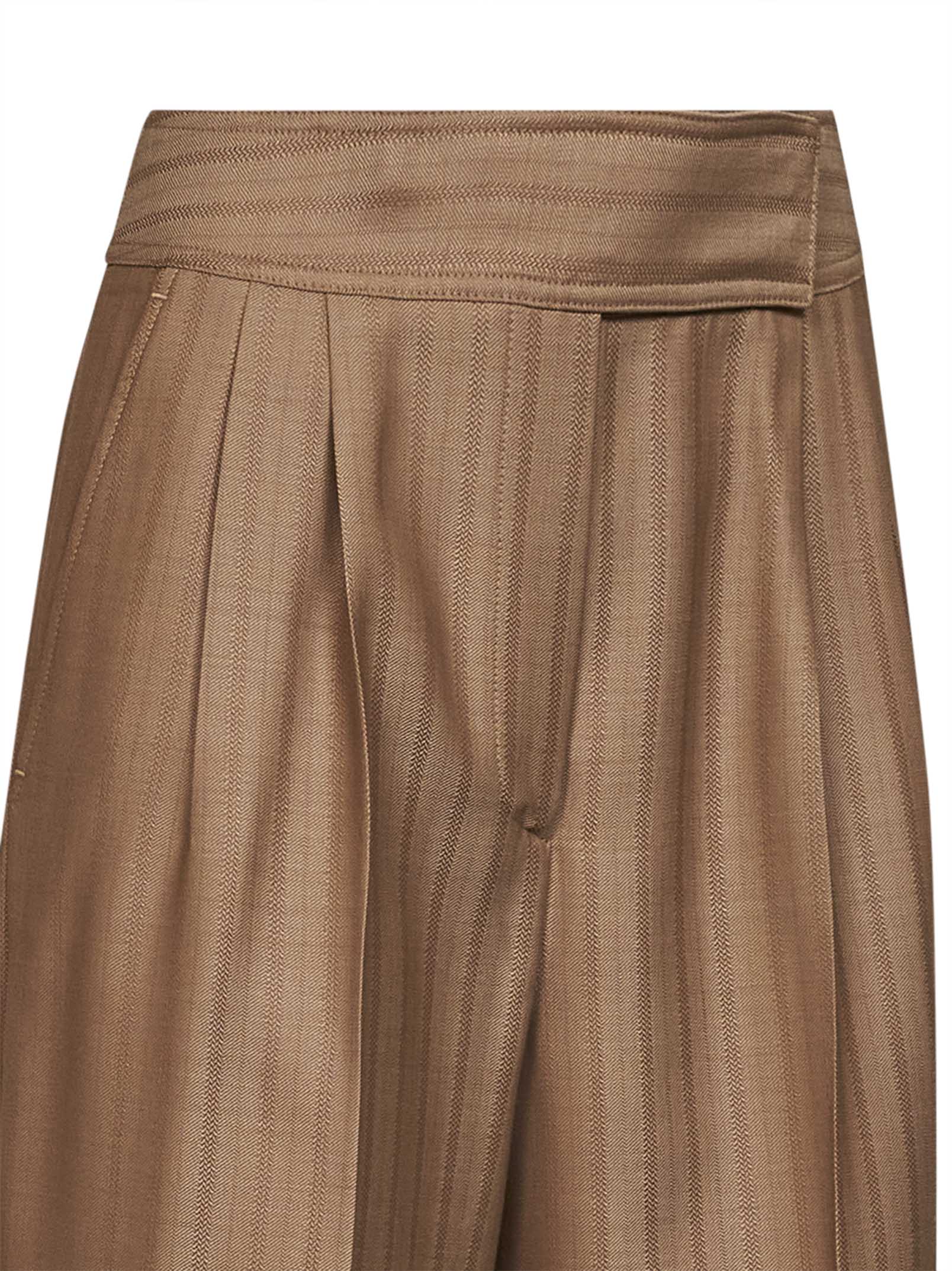 Etro Women Camel Striped Wool Jacquard Double-Pleat Trousers ETRO