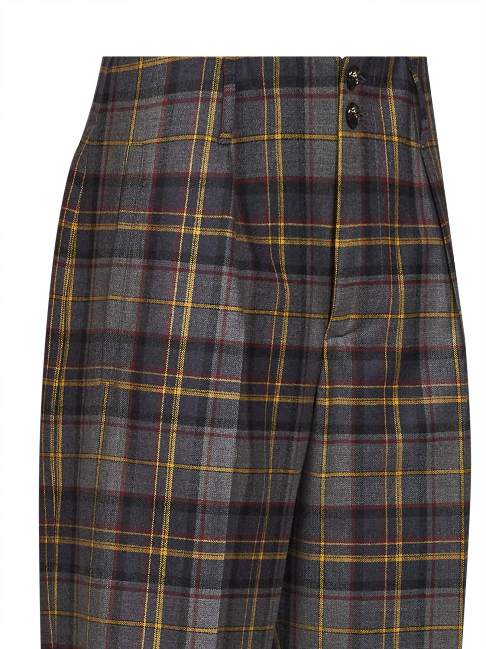 Etro Women Grey Check-Pattern Stretch Wool Trousers ETRO