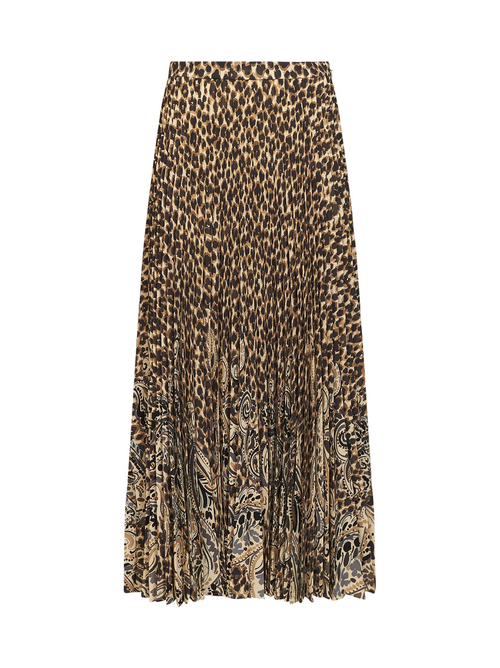 Etro Women Beige Printed Stretch Sablé Long Pleated Skirt ETRO